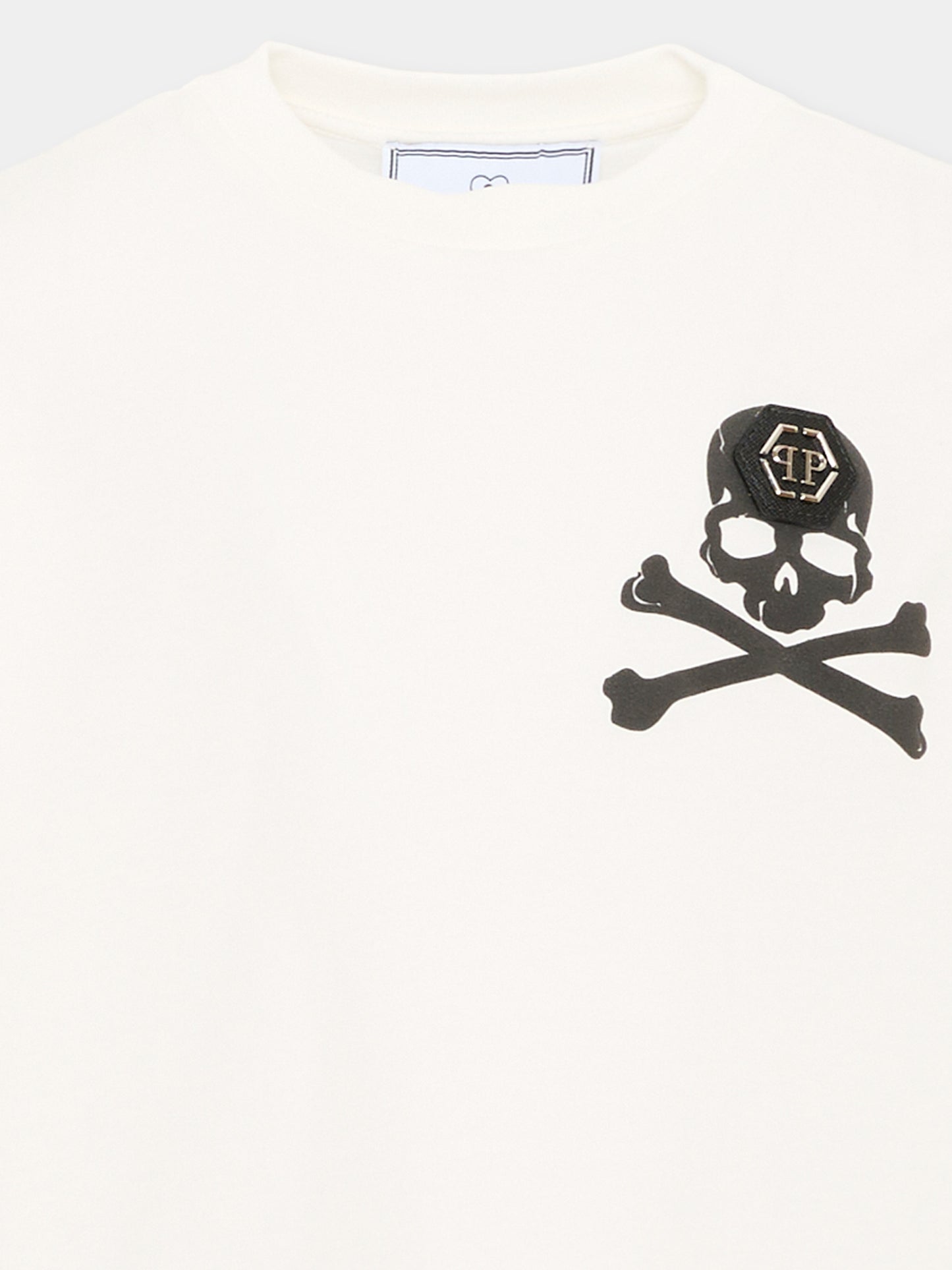 T-Shirt avorio per bambino con logo,Philipp Plein Junior,F6PHJBTH168 002
