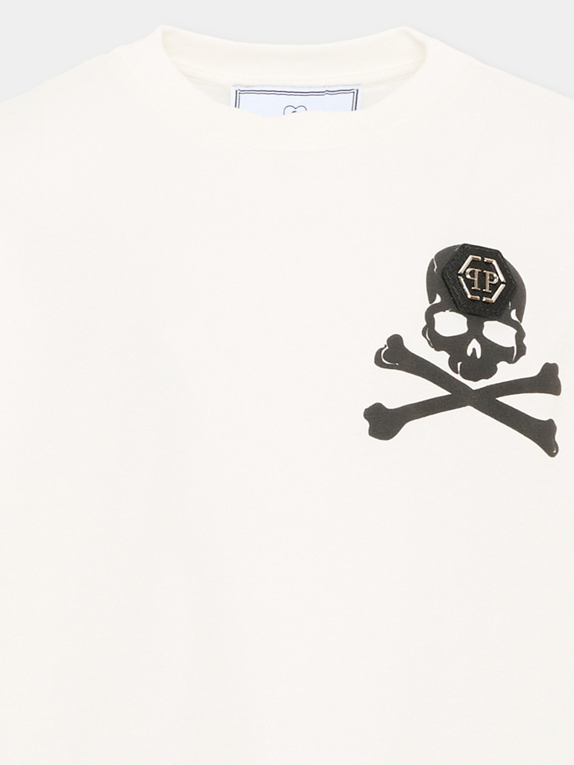 T-Shirt avorio per bambino con logo,Philipp Plein Junior,F6PHJBTH168 002