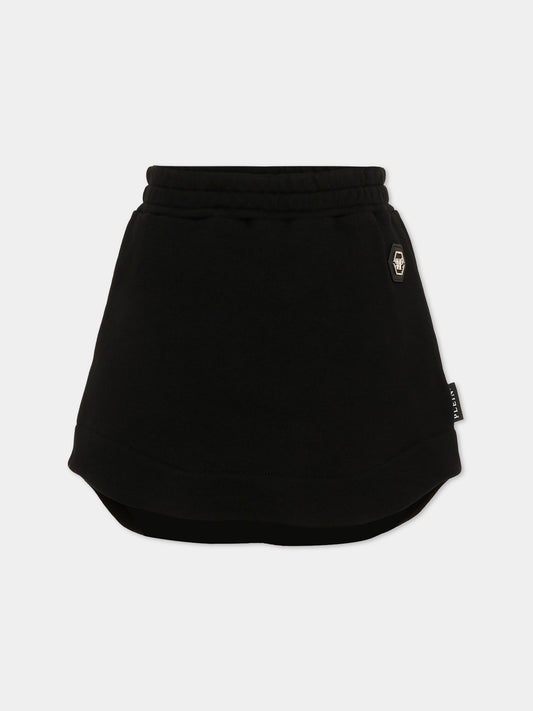 Gonna nera per bambina con logo,Philipp Plein Junior,F6PHJGSK091 110