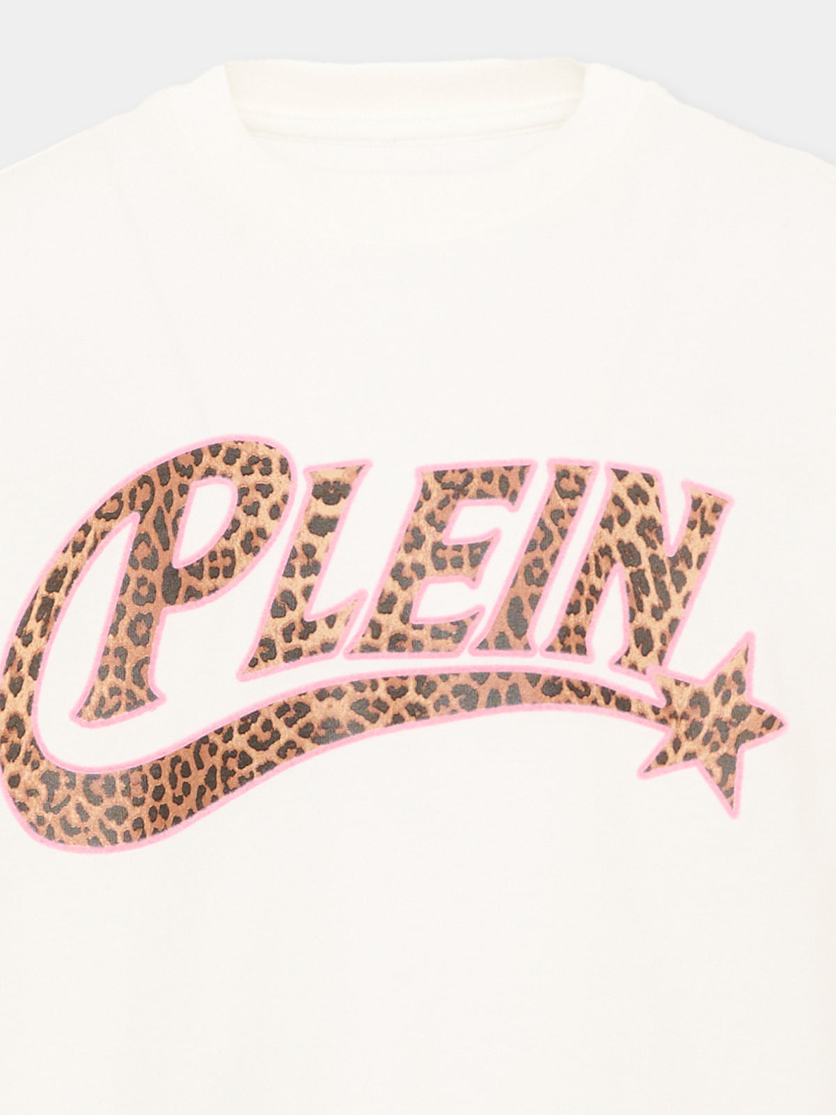 T-Shirt avorio per bambina con logo animalier,Philipp Plein Junior,F6PHJGTH061 002