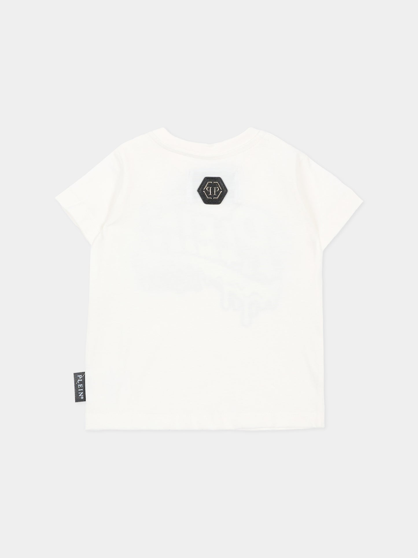 T-shirt a manica corta avorio per neonato,Philipp Plein Junior,F6PHNBTH177 002