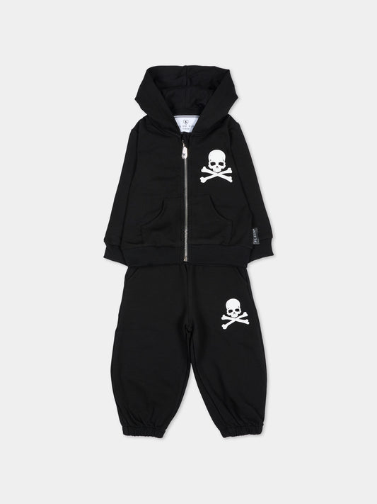 Completo sportivo lungo nero per neonato con teschio,Philipp Plein Junior,F6PHNBTP175 110