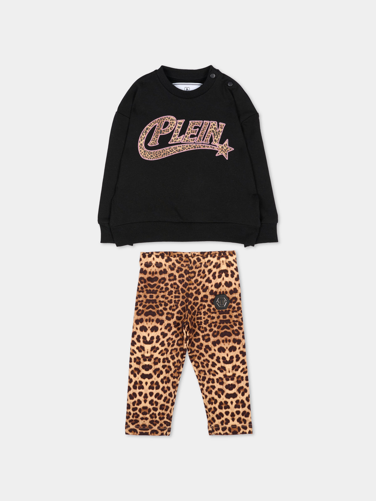 Completo sportivo lungo nero per neonata animalier,Philipp Plein Junior,F6PHNGML184 110