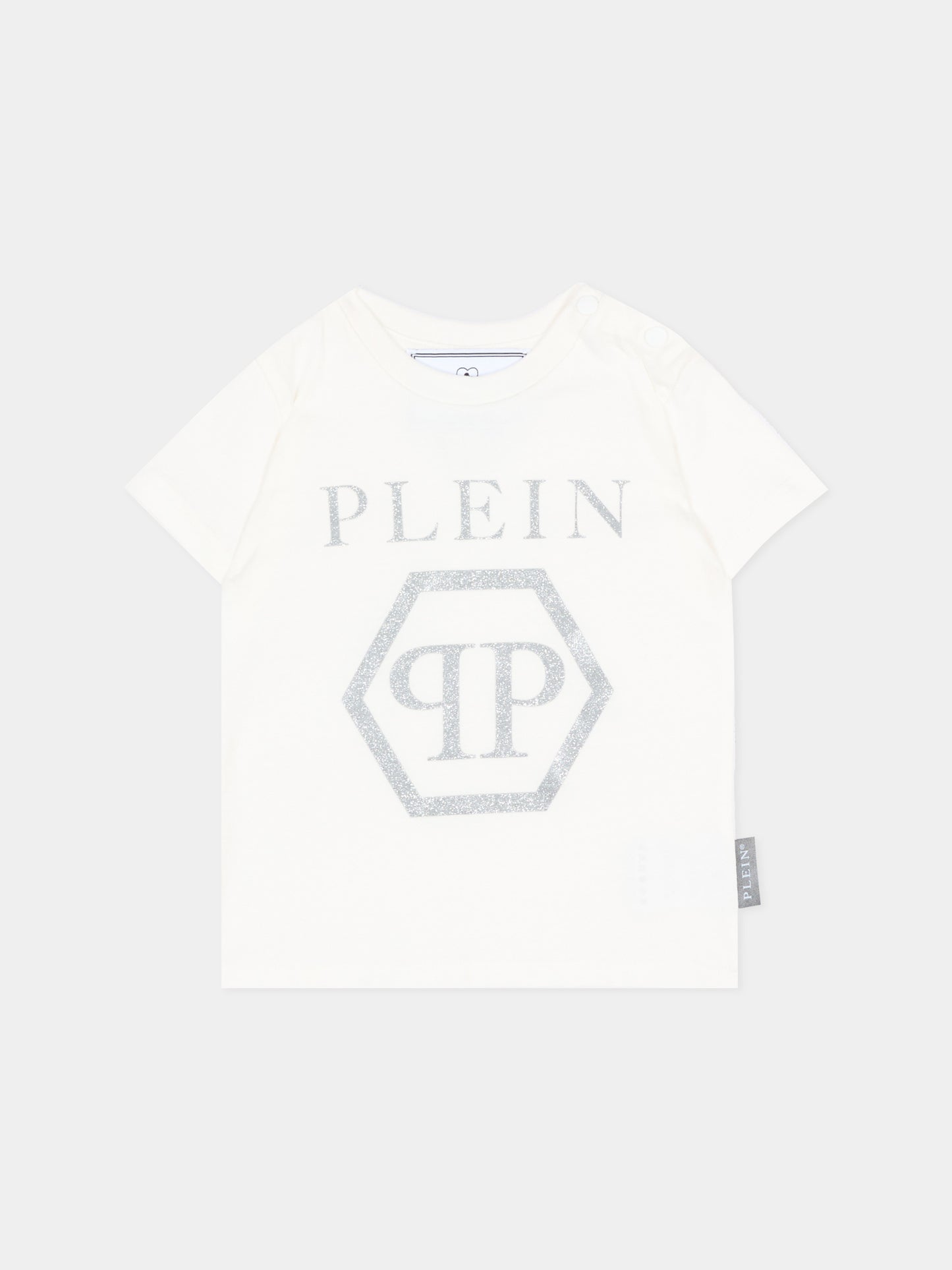 T-Shirt avorio per neonata con logo,Philipp Plein Junior,F6PHNGTH179 002
