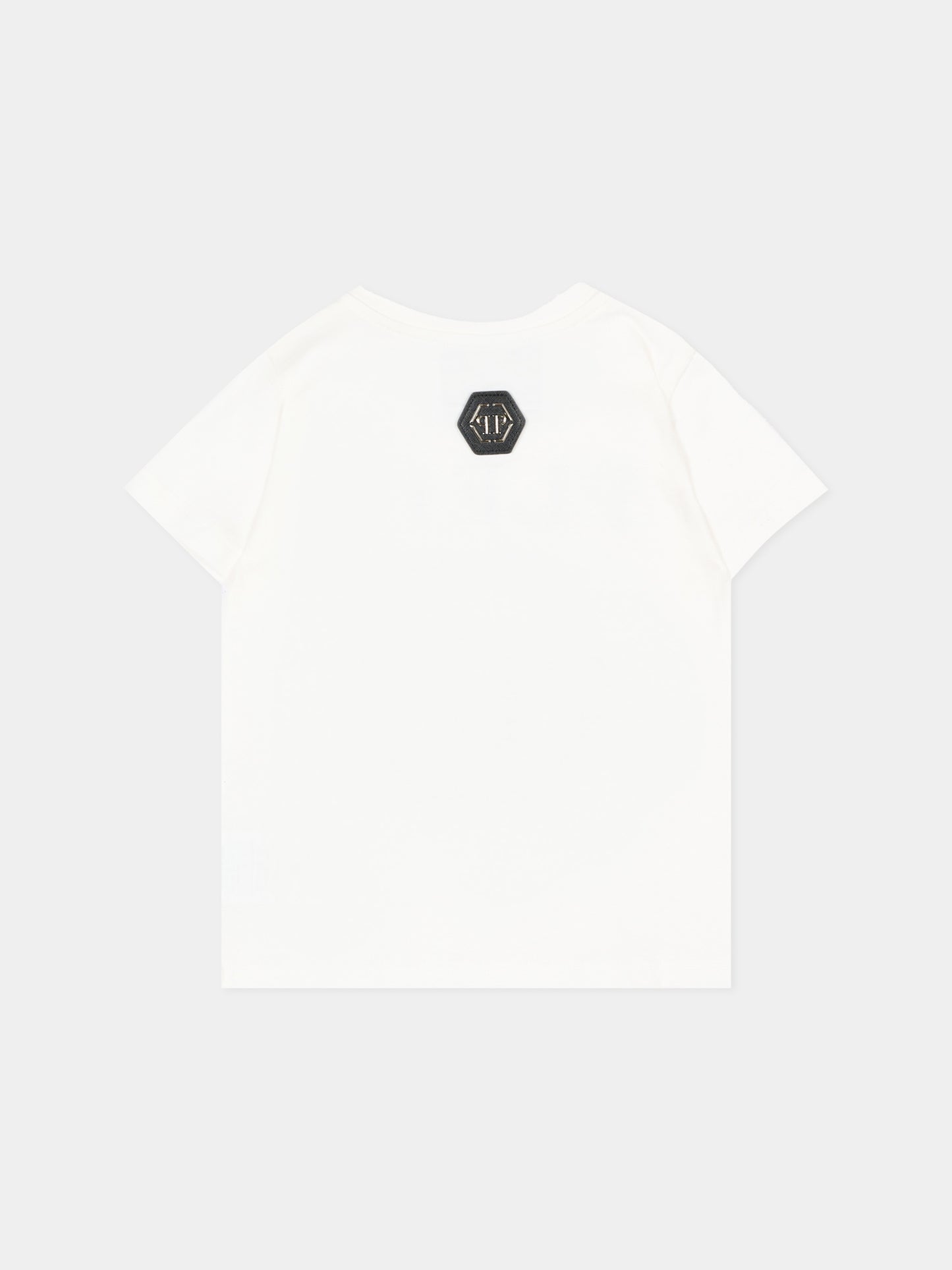 T-Shirt avorio per neonata con logo,Philipp Plein Junior,F6PHNGTH179 002
