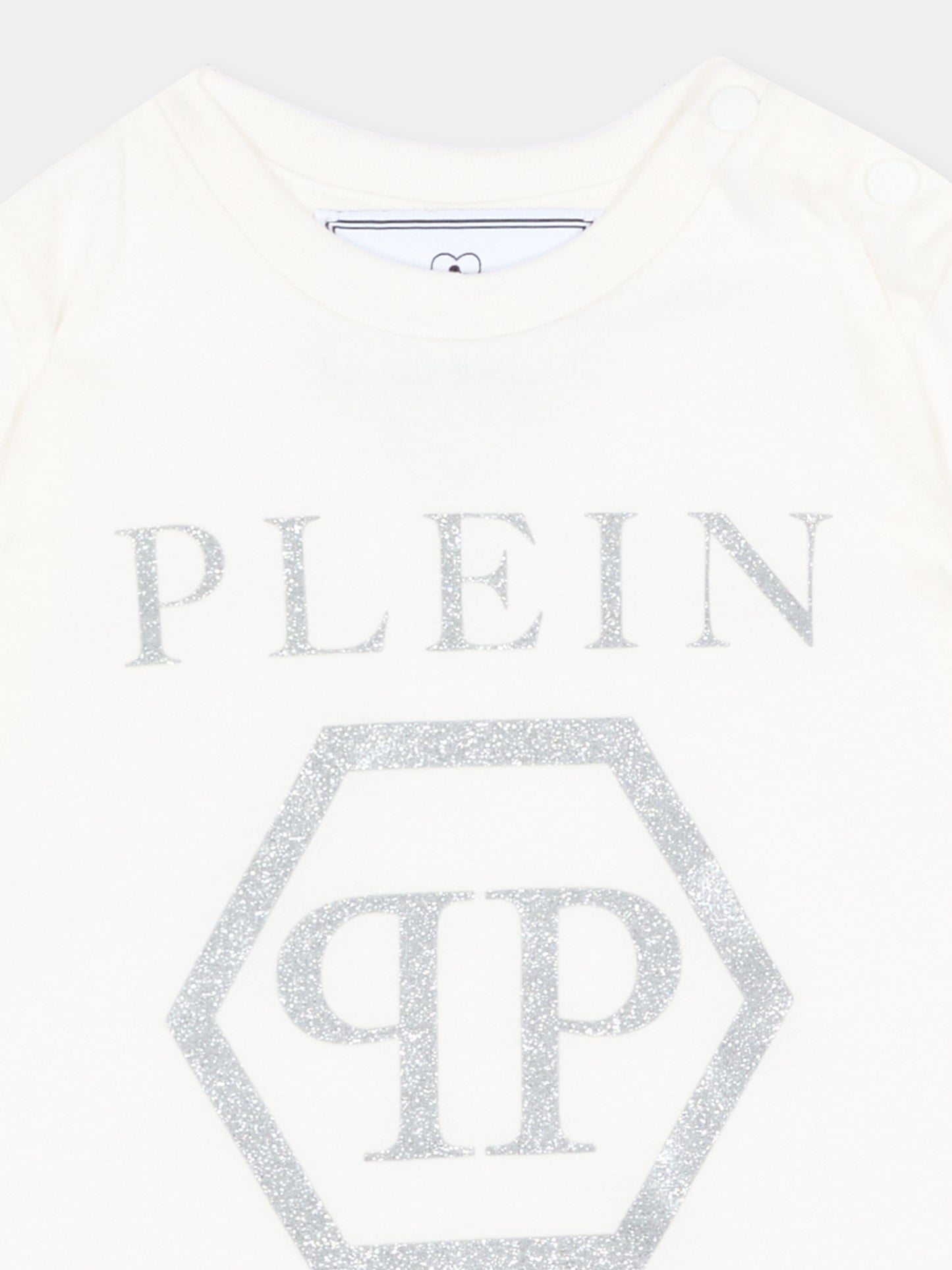 T-Shirt avorio per neonata con logo,Philipp Plein Junior,F6PHNGTH179 002