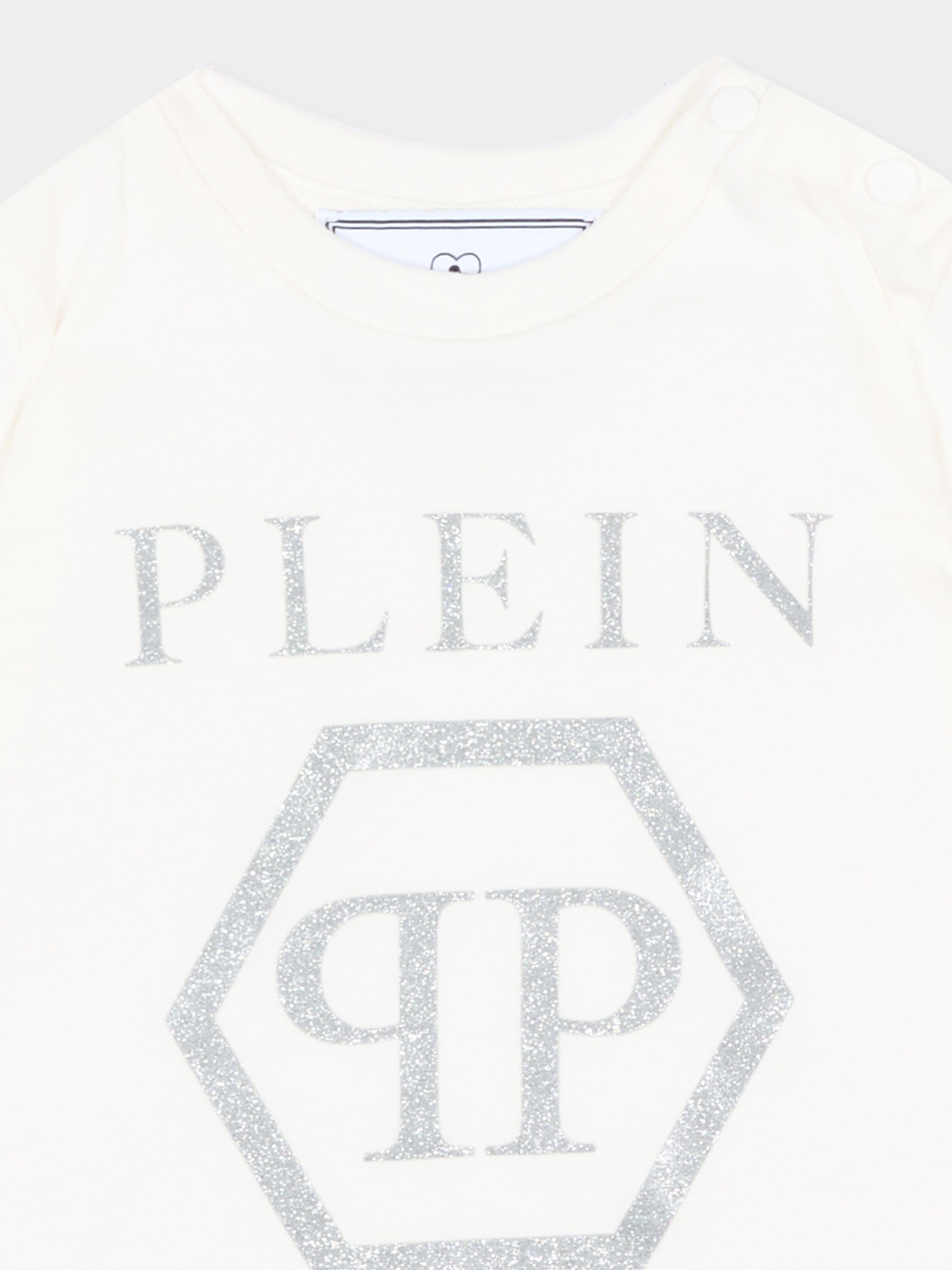 T-Shirt avorio per neonata con logo,Philipp Plein Junior,F6PHNGTH179 002