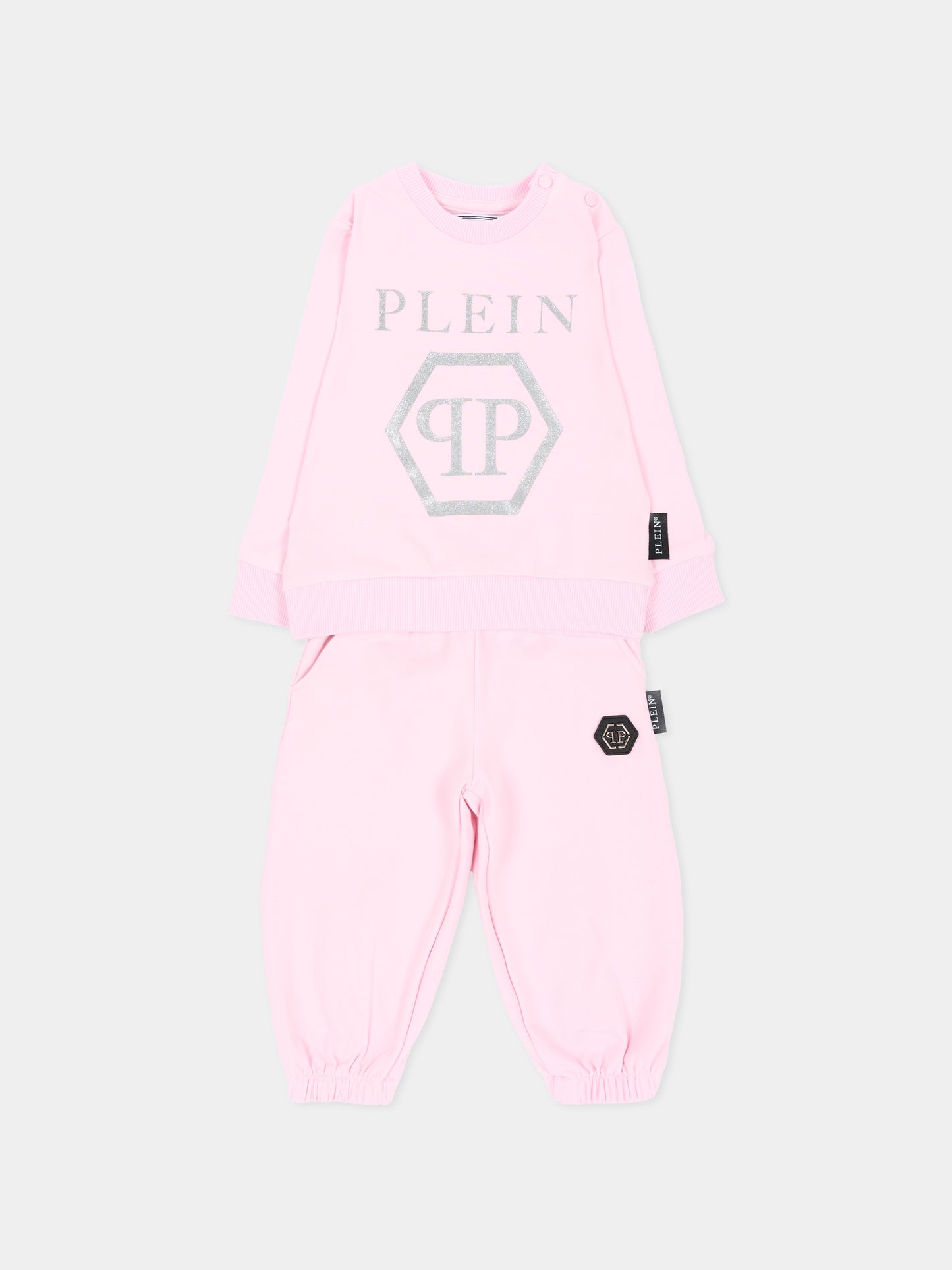 Completo sportivo lungo rosa per neonata con logo,Philipp Plein Junior,F6PHNGTP182 042