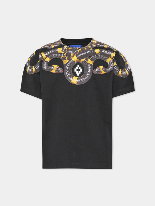 T-shirt a manica corta nera per bambino con stampa serpente,County Of Milan Kids,F6CMJBTH022 110
