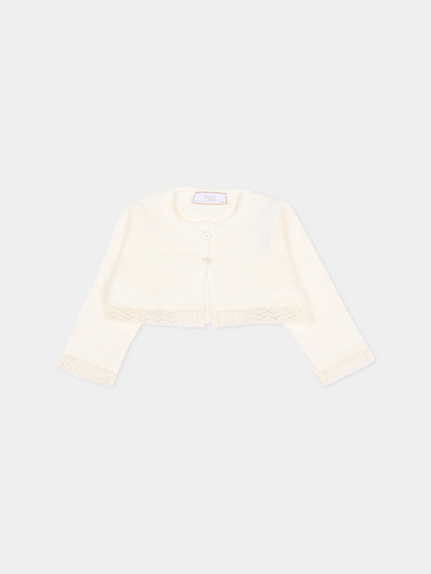 Cardigan avorio per neonata con pizzo,Paz Rodríguez,001 123245 6062 H82