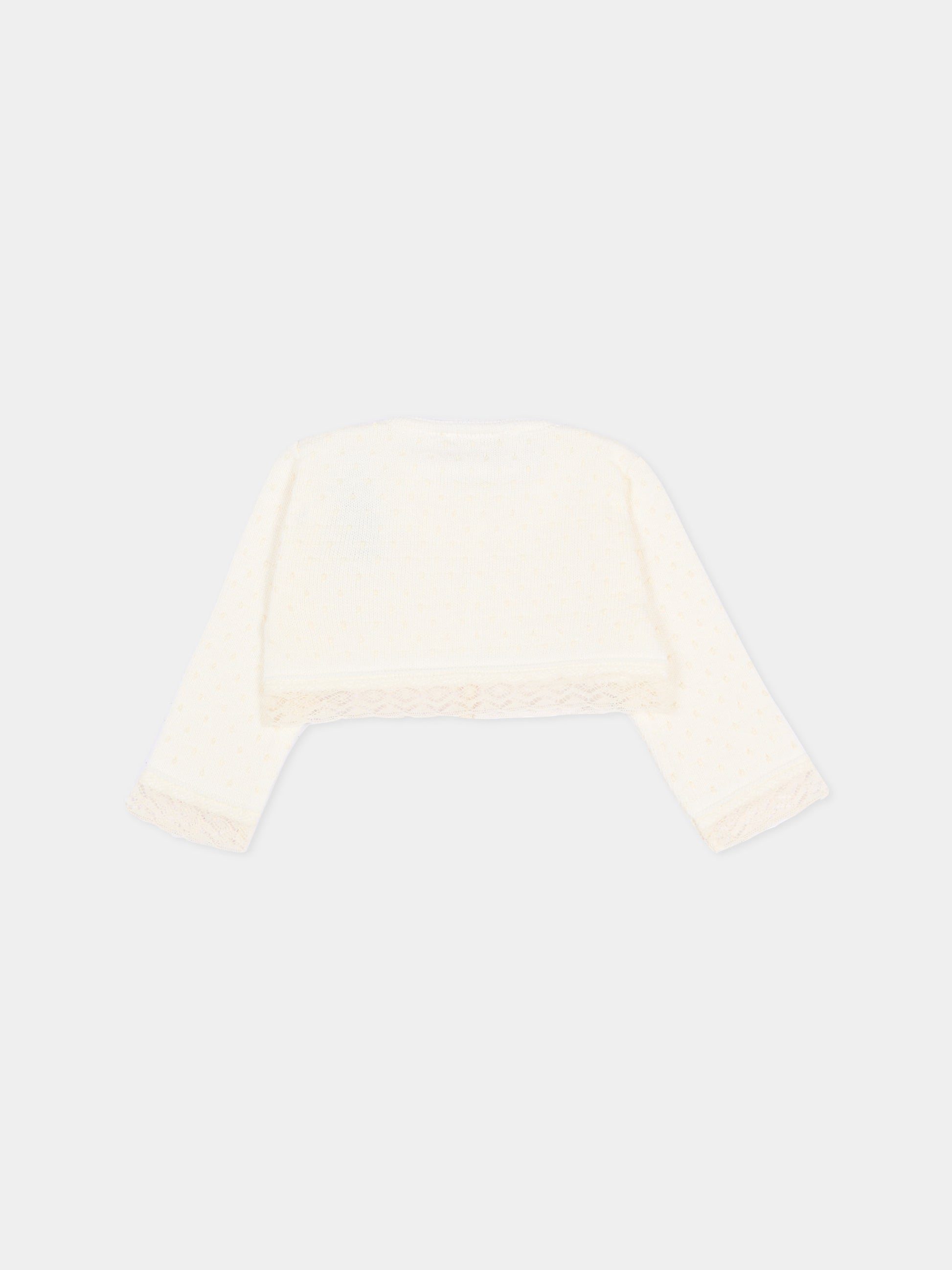 Cardigan avorio per neonata con pizzo,Paz Rodríguez,001 123245 6062 H82
