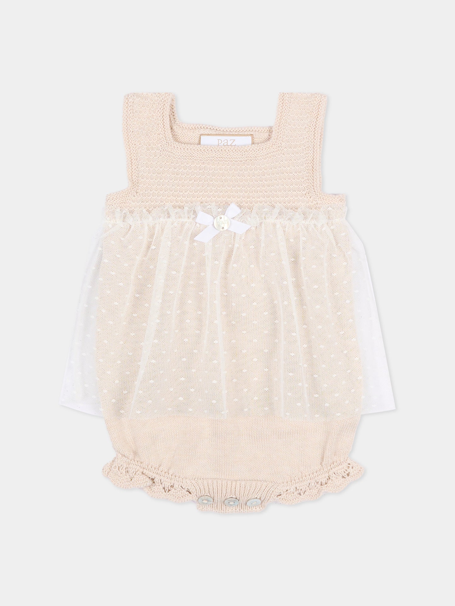 Body beige per neonata con tulle,Paz Rodríguez,020 123499 79 H82