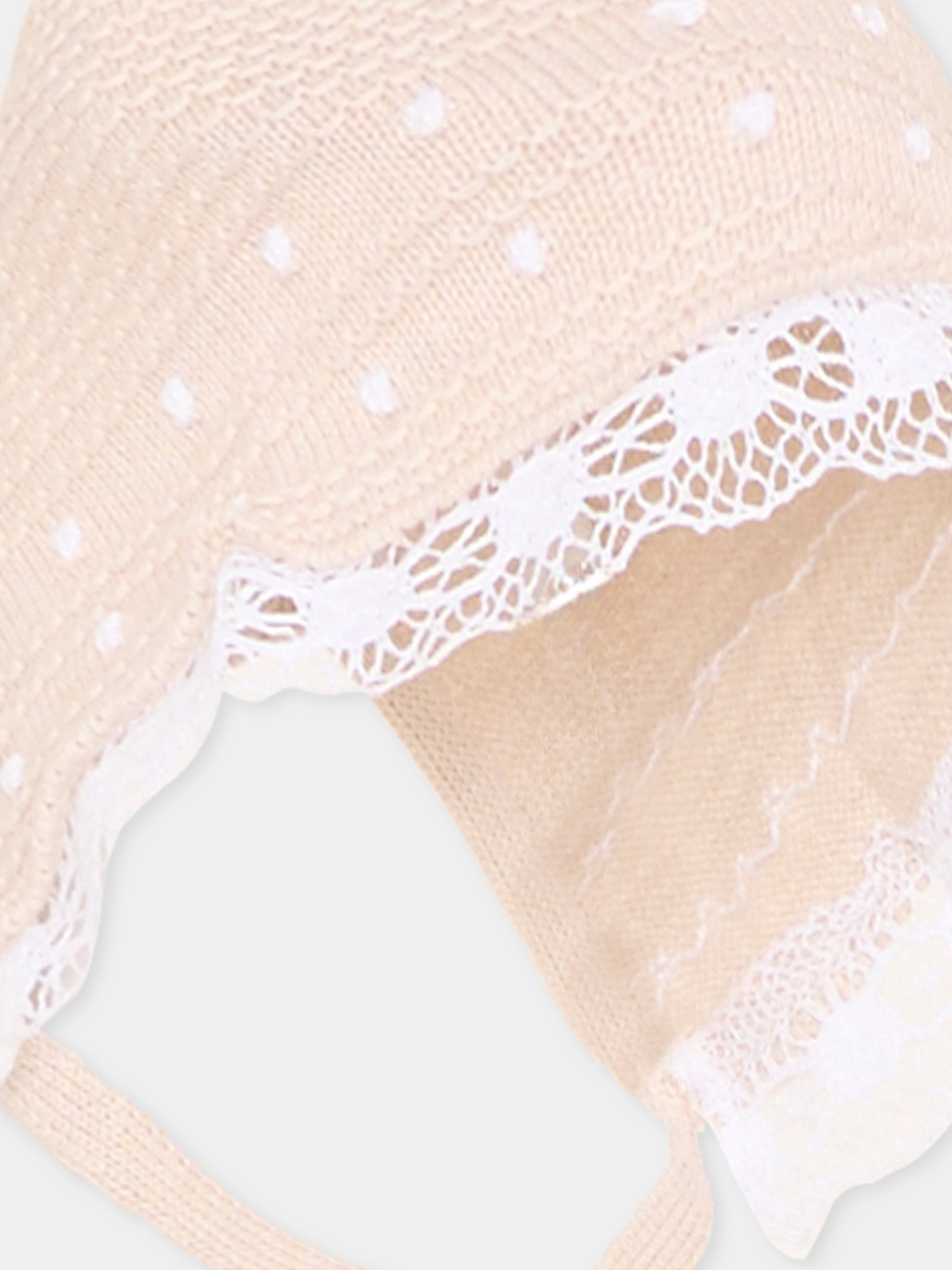 Cuffietta beige per neonata in tricot,Paz Rodríguez,011 123495 7901 H82