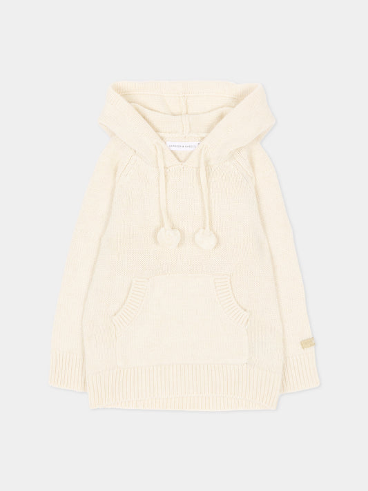 Felpa avorio per neonati con cappuccio,Bamboom,1258 WARM WHITE