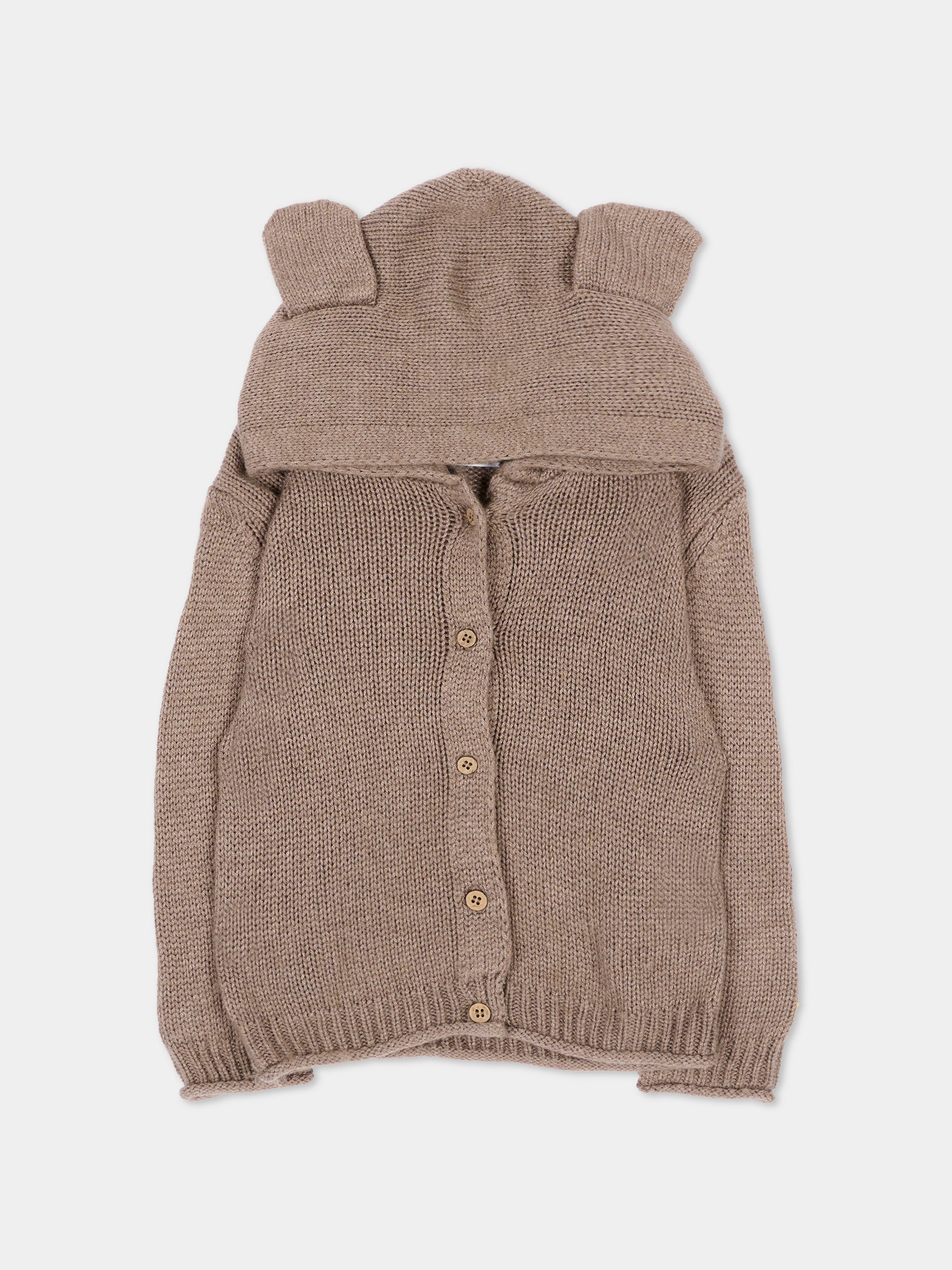 Cardigan marrone per neonati con cappuccio,Bamboom,1265 ASH BROWN