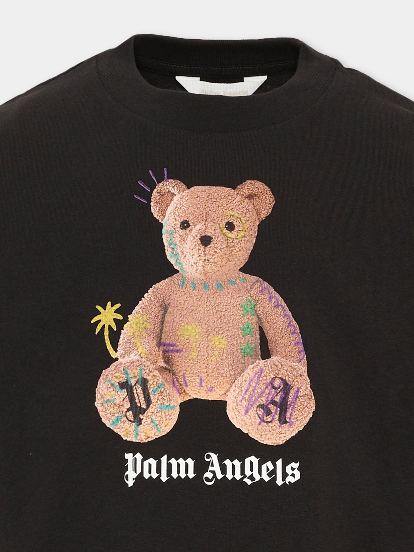 T-Shirt nera per bambini con Teddy Bear,Palm Angels,F6PAJBTH101 110