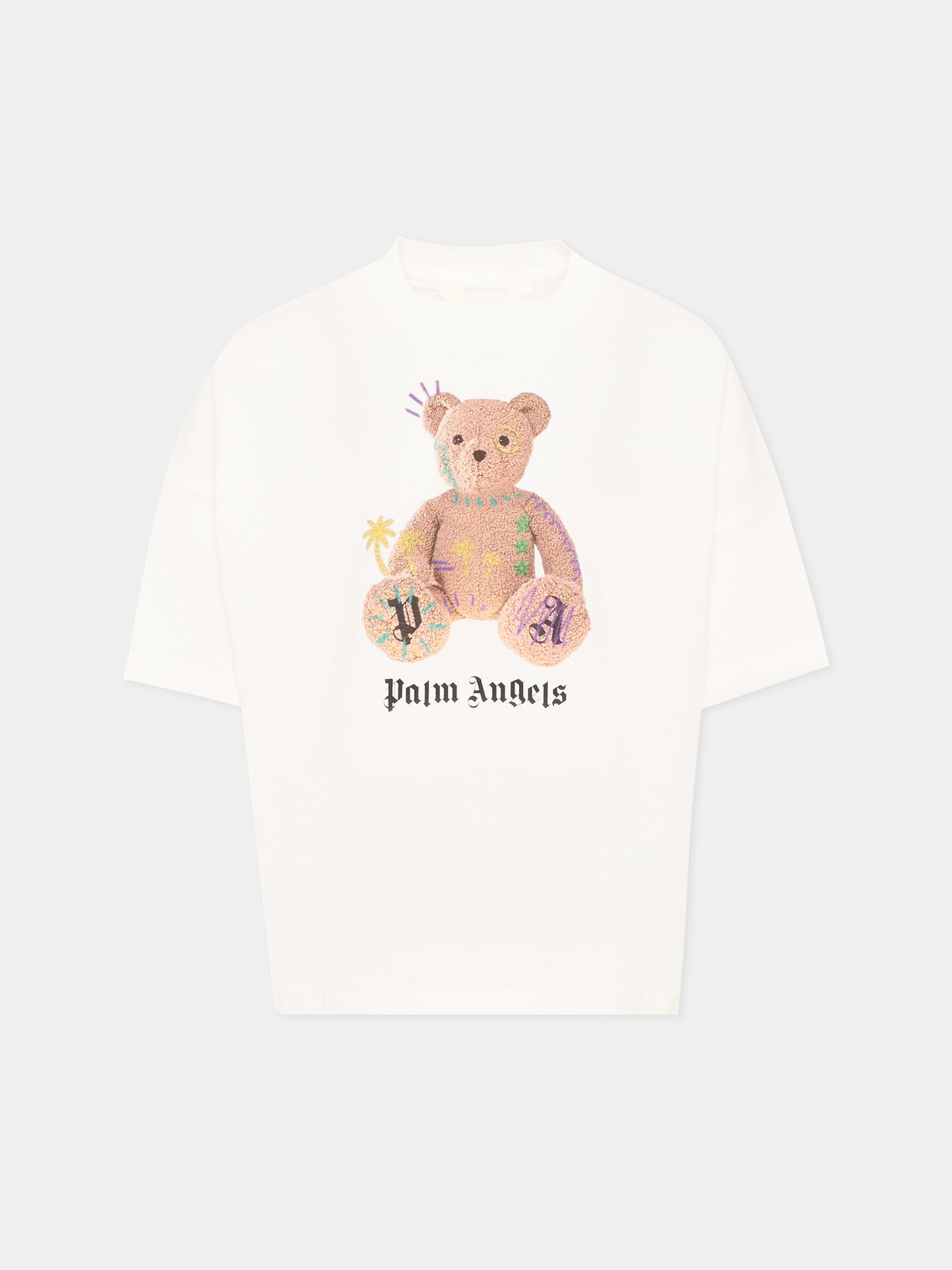 T-Shirt avorio per bambini con Teddy Bear,Palm Angels,F6PAJBTH101 412