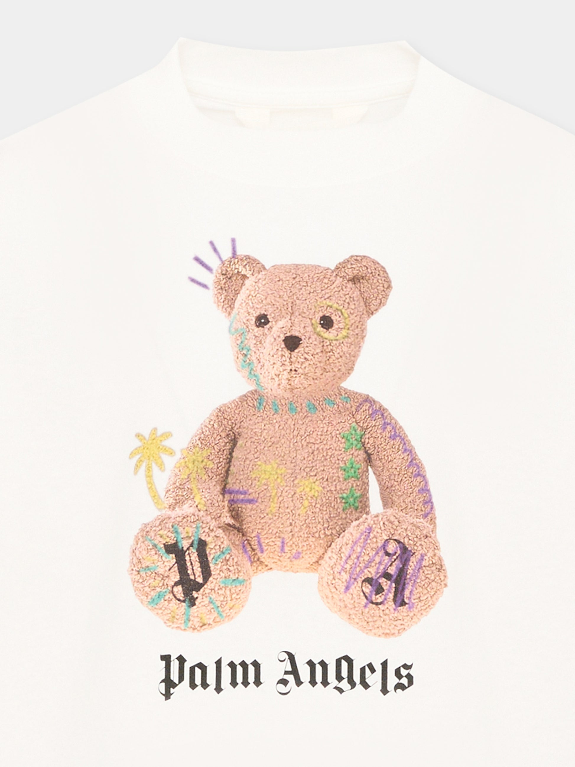 T-Shirt avorio per bambini con Teddy Bear,Palm Angels,F6PAJBTH101 412