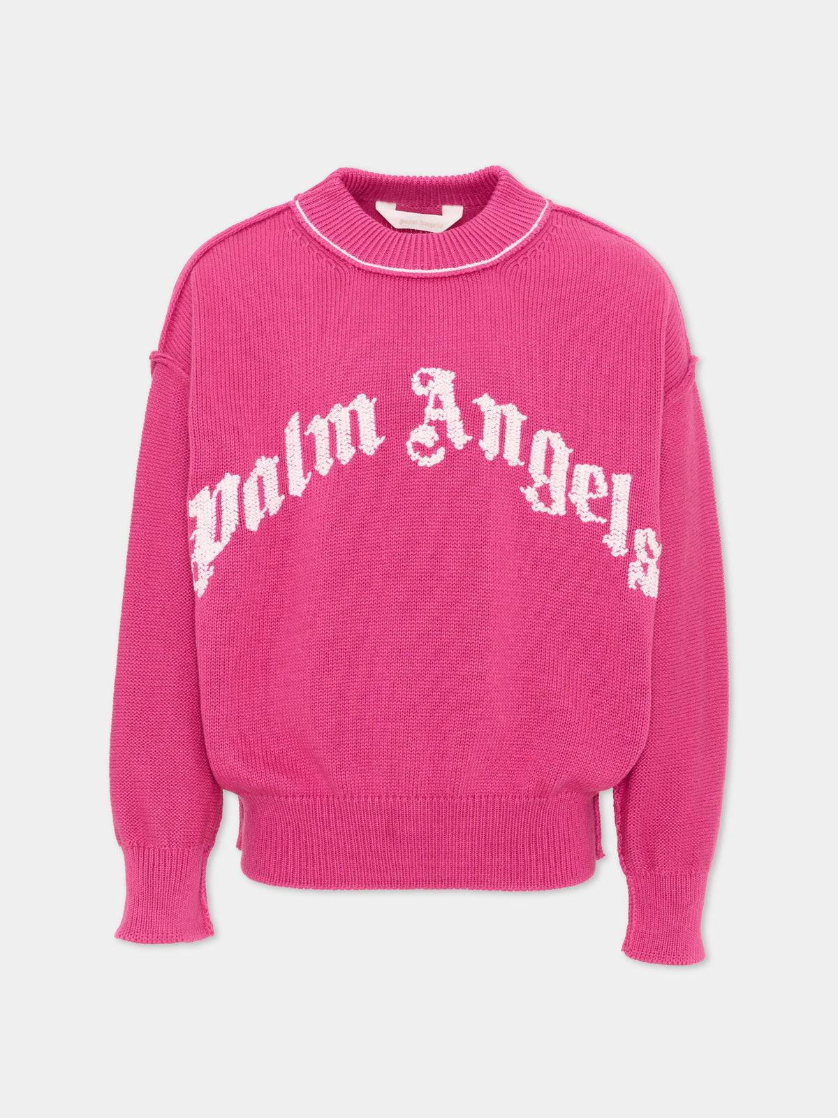 Maglione fucsia per bambina con logo,Palm Angels,F6PAJGJP155 402