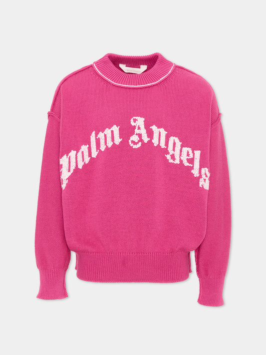 Maglione fucsia per bambina con logo,Palm Angels,F6PAJGJP155 402