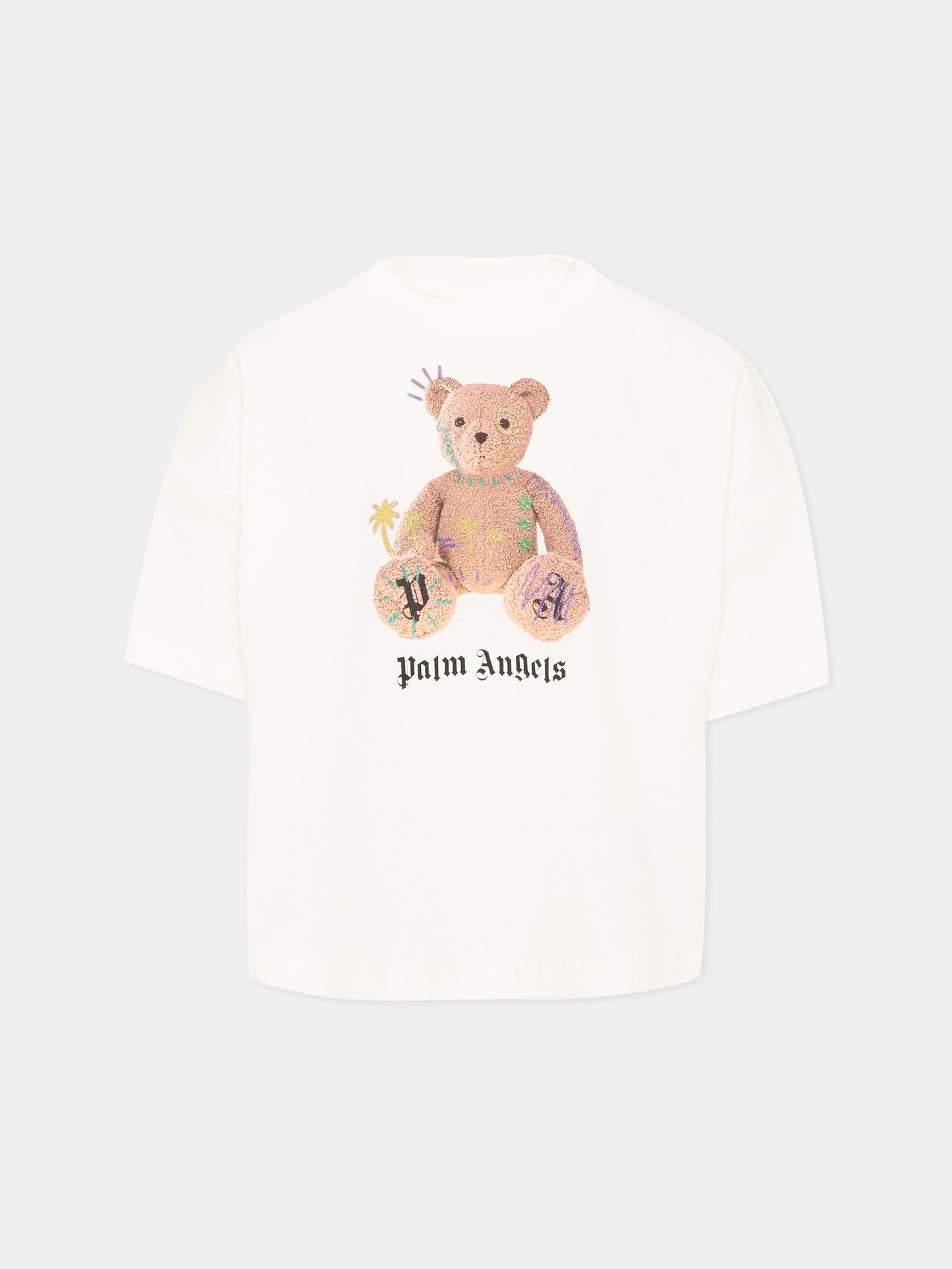 T-Shirt avorio per bambina con Teddy Bear,Palm Angels,F6PAJGTH079 412