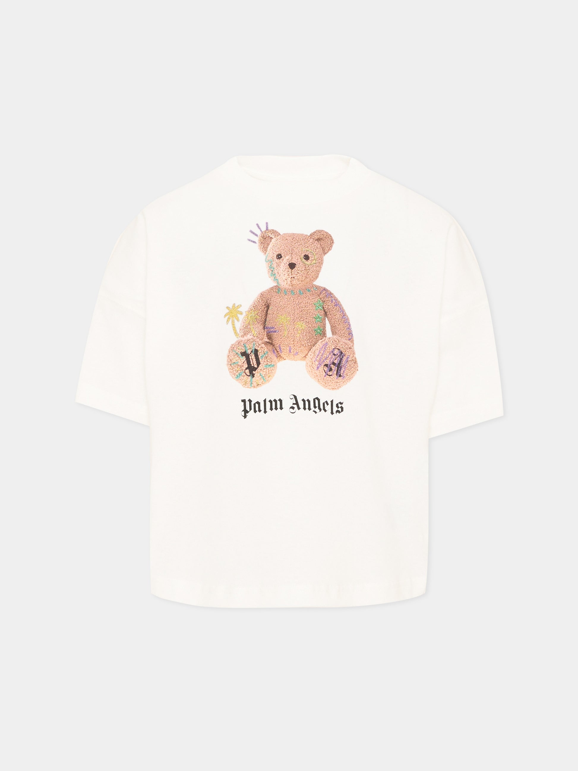 T-Shirt avorio per bambina con Teddy Bear,Palm Angels,F6PAJGTH079 412