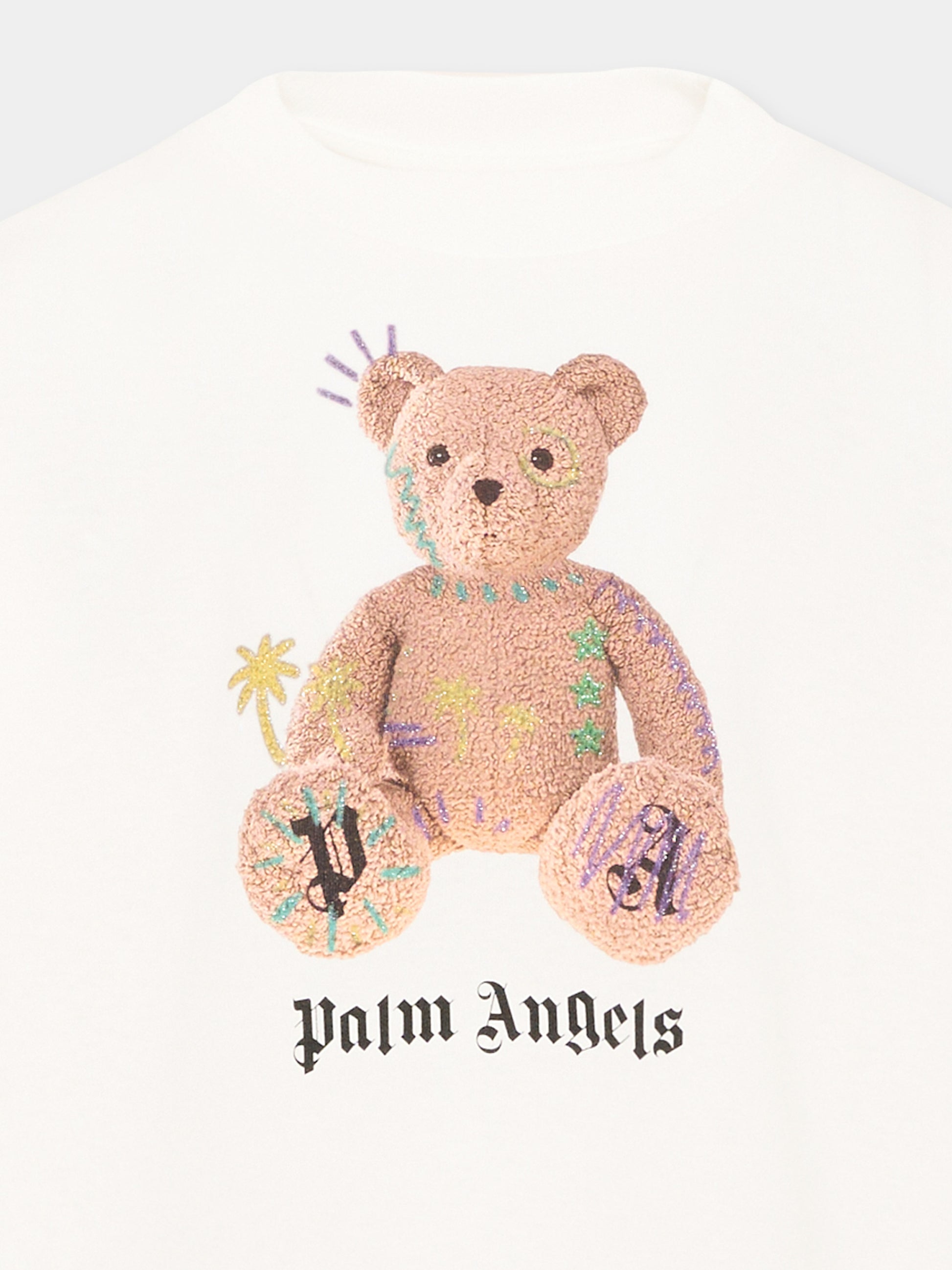 T-Shirt avorio per bambina con Teddy Bear,Palm Angels,F6PAJGTH079 412