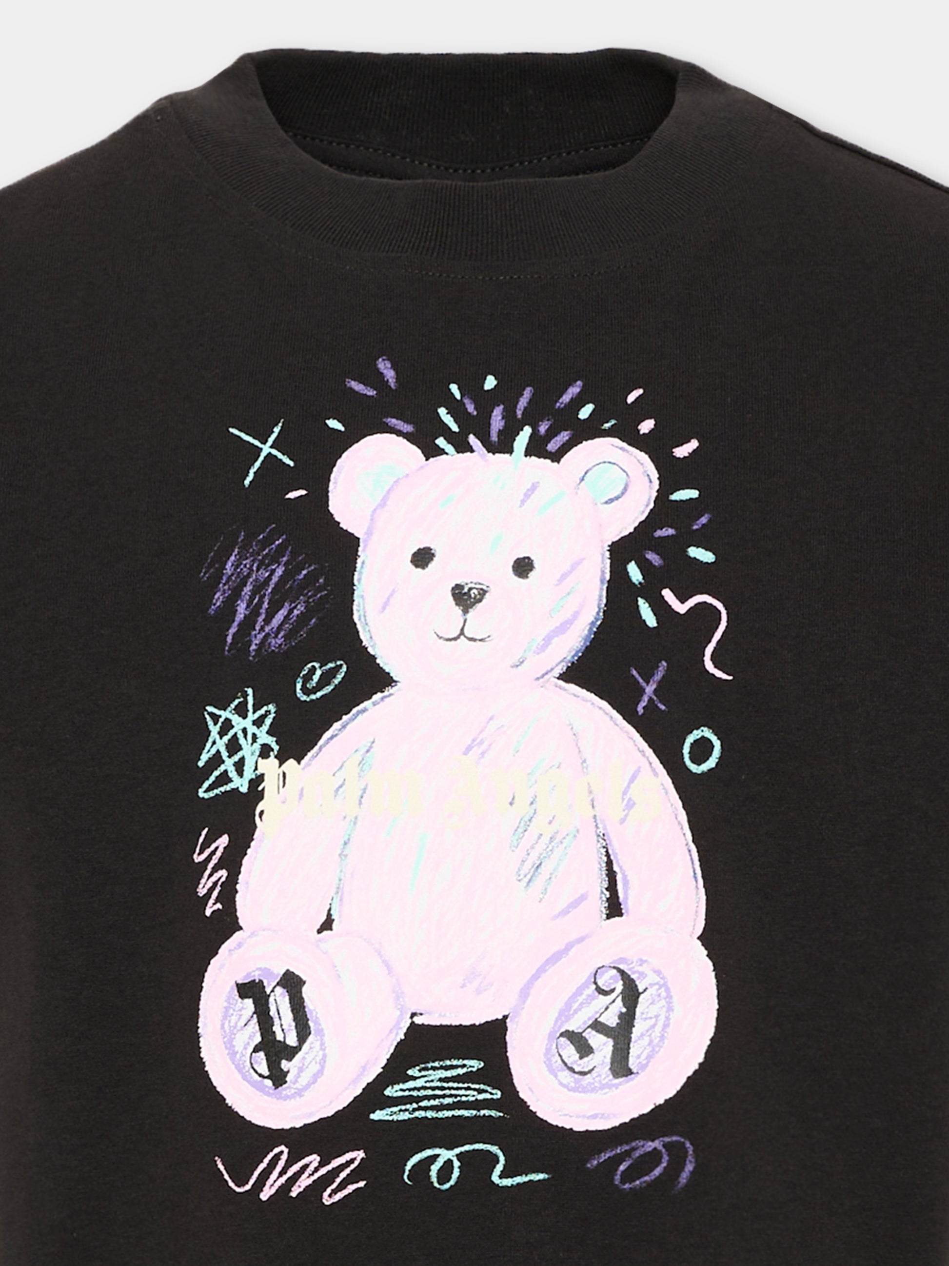 T-shirt nera per bambina con teddy bear,Palm Angels,F6PAJGTH081 110
