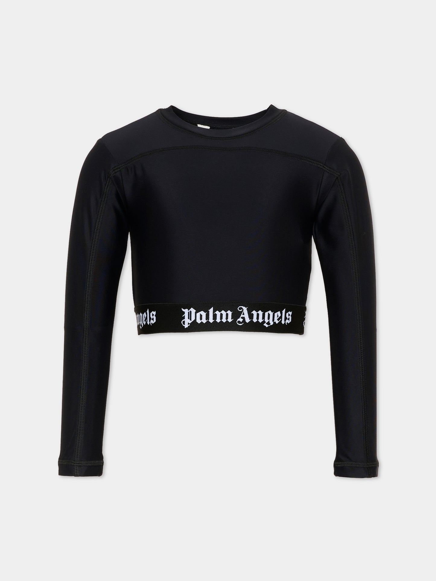 T-Shirt a manica lunga nera per bambina con logo,Palm Angels,F6PAJGTH125 110