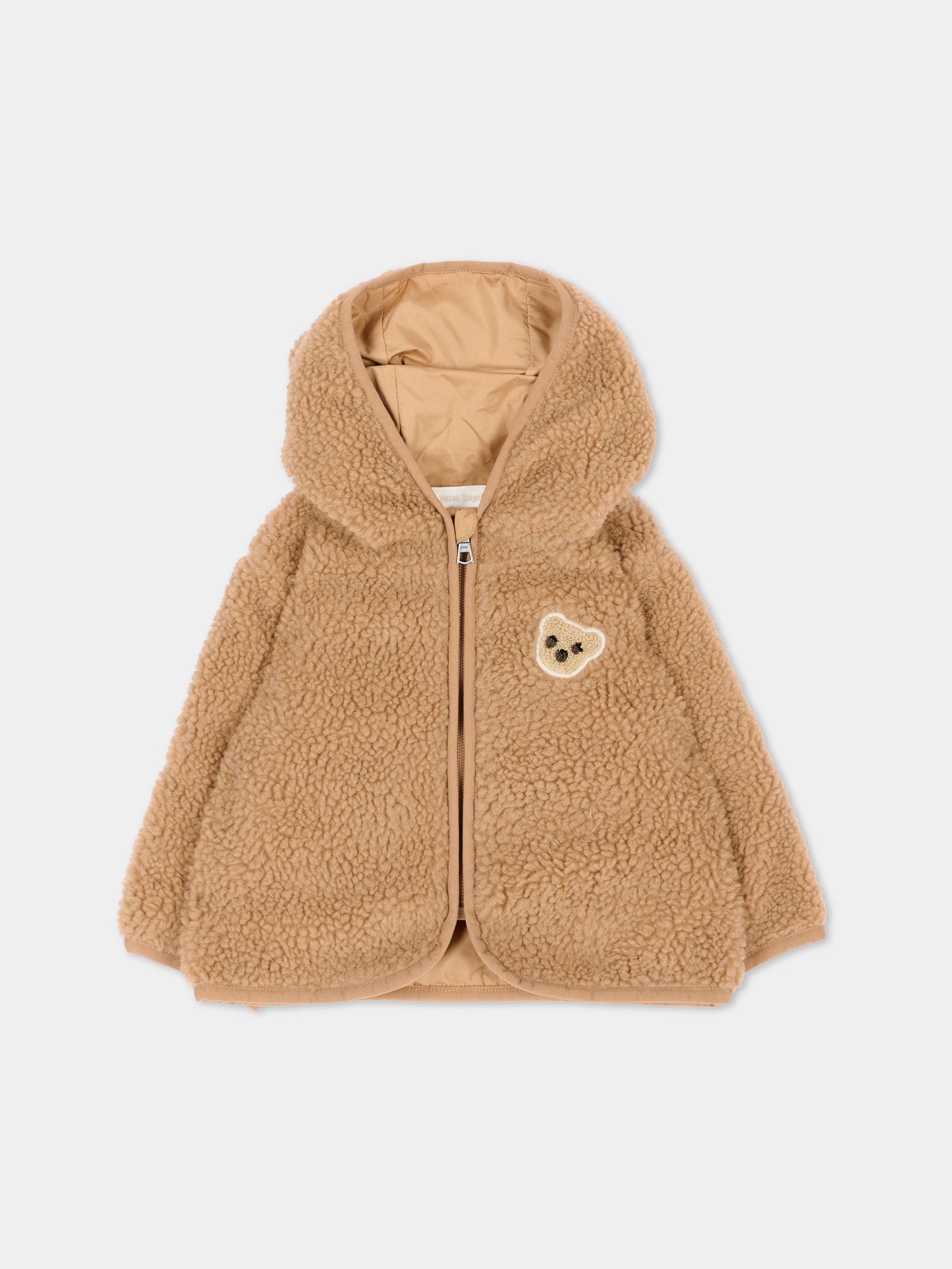 Ecopelliccia beige per neonati con logo,Palm Angels,F6PANBJK203 015