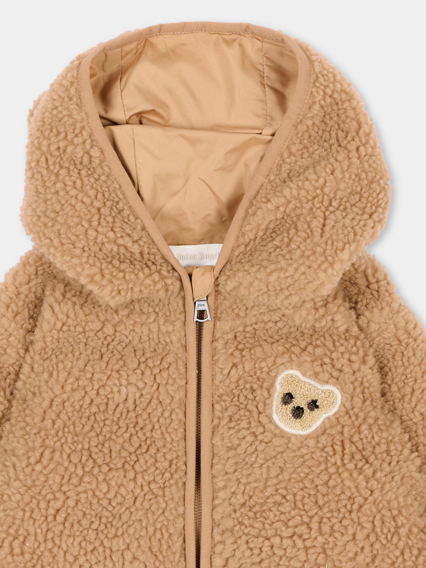 Ecopelliccia beige per neonati con logo,Palm Angels,F6PANBJK203 015