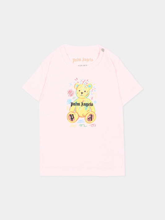 T-shirt rosa per neonata con teddy bear,Palm Angels,F6PANGTH195 042
