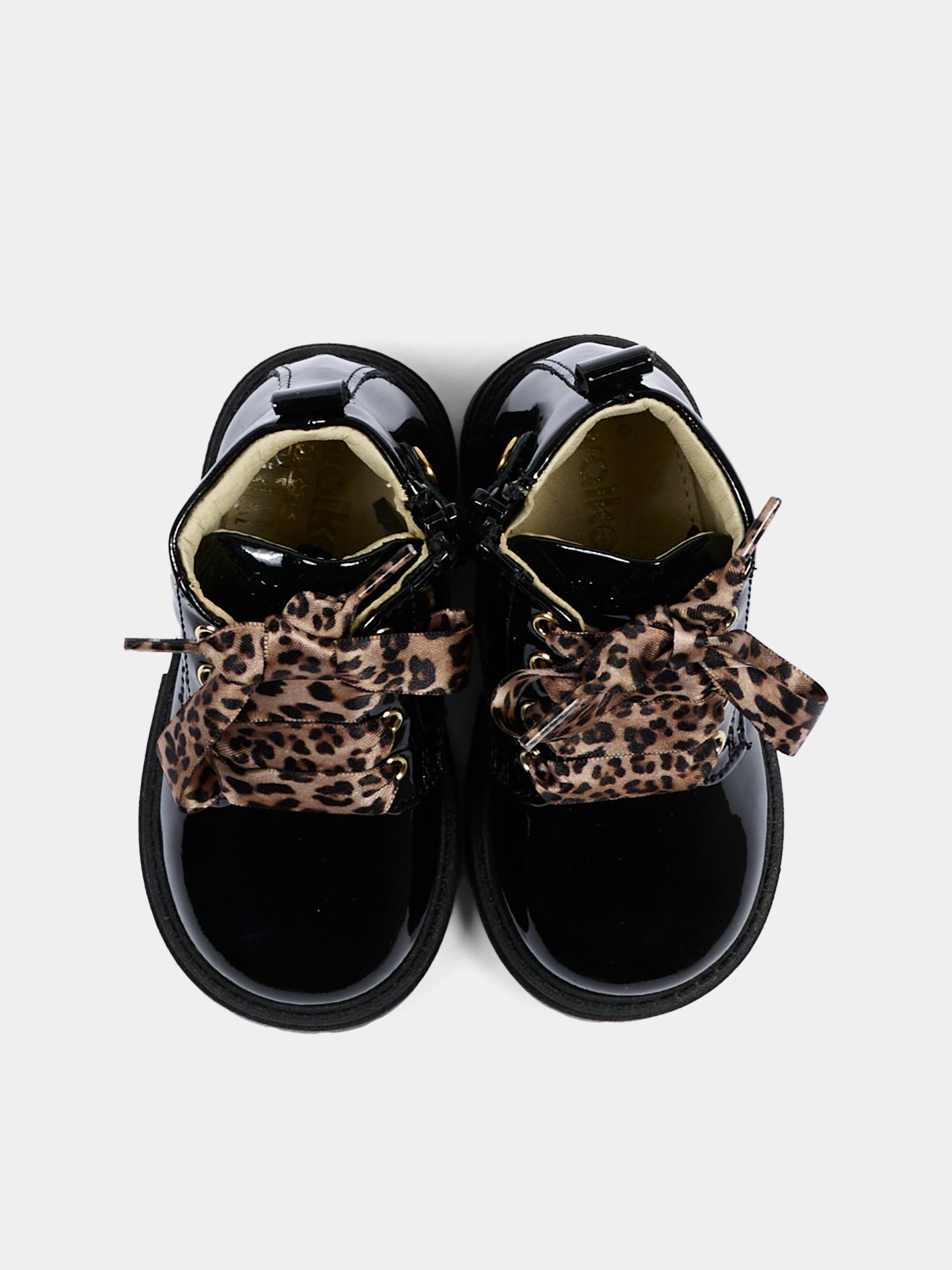 Anfibi nero per neonata con lacci animalier,Walkey,Y1A5 43942 0149999
