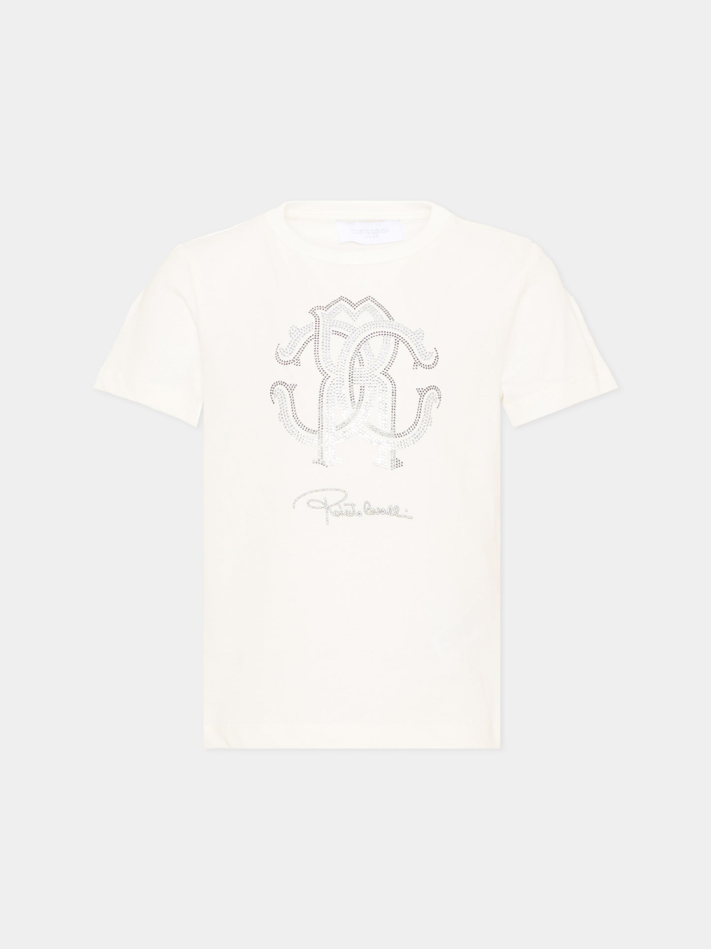T-shirt avorio per bambina con logo,Roberto Cavalli Kids,CGA26111TS AVORIO_C.C