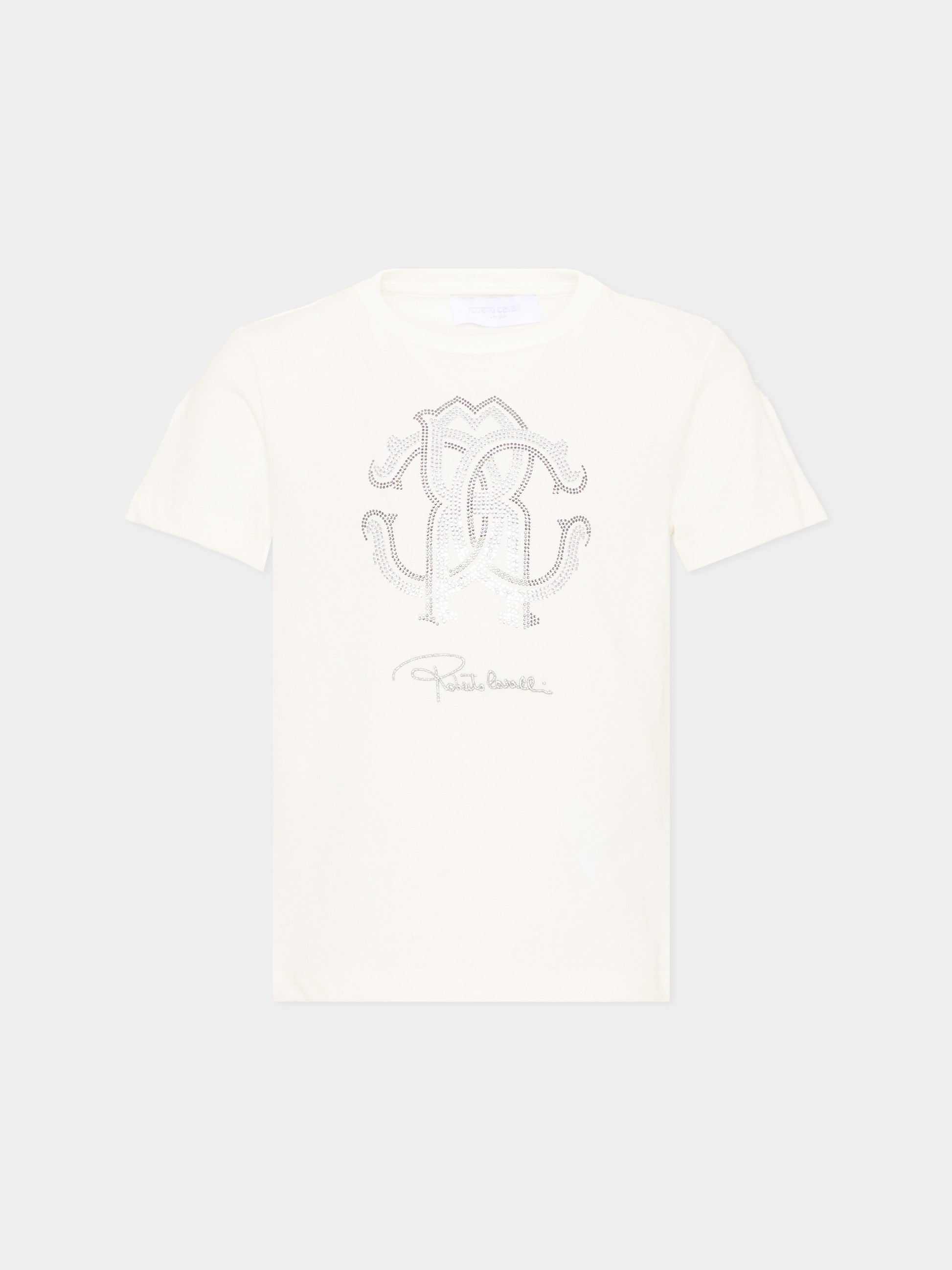 T-shirt avorio per bambina con logo,Roberto Cavalli Kids,CGA26111TS AVORIO_C.C