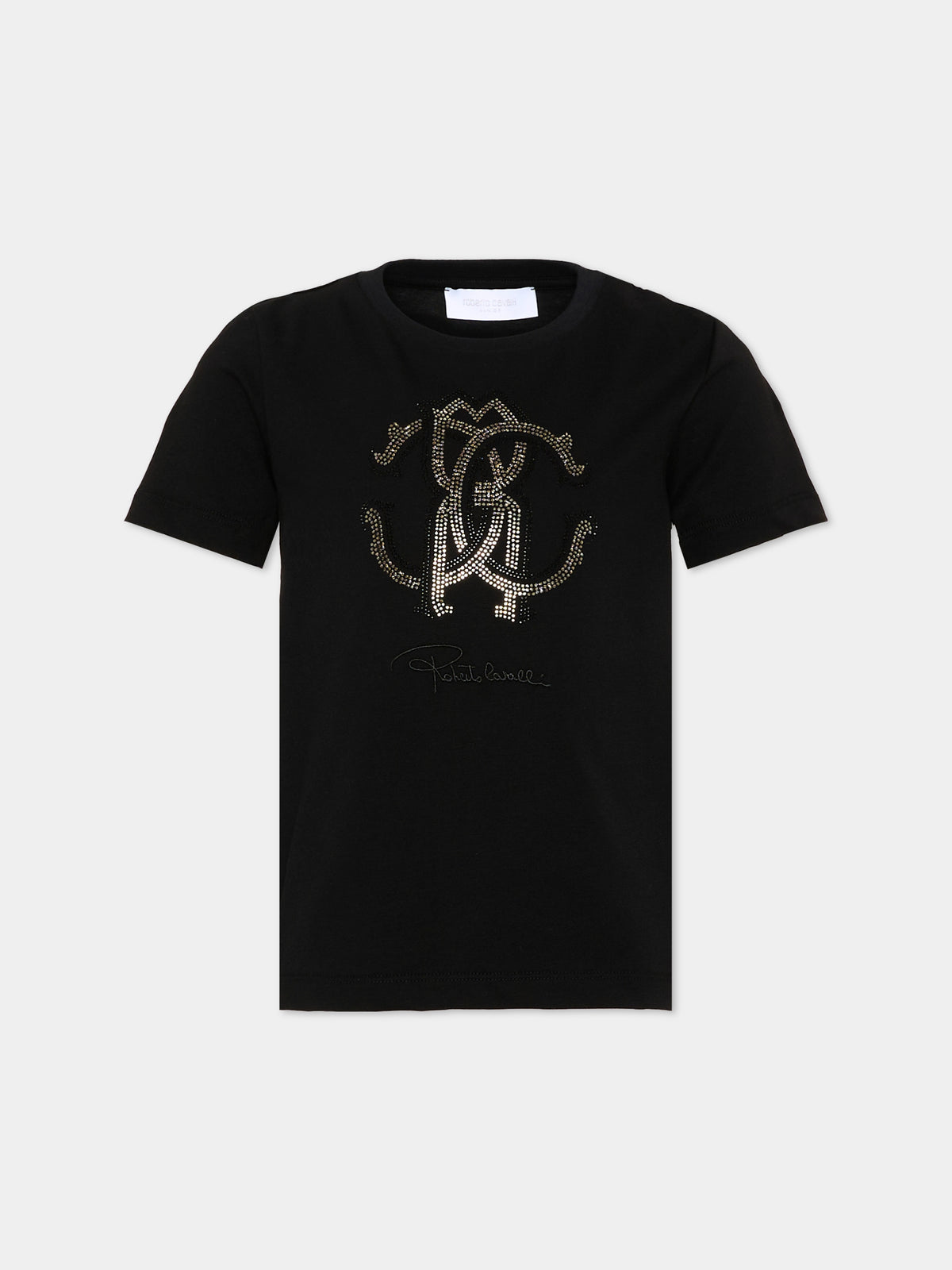 T-shirt nera per bambina con logo,Roberto Cavalli Kids,CGA26111TS BLACK