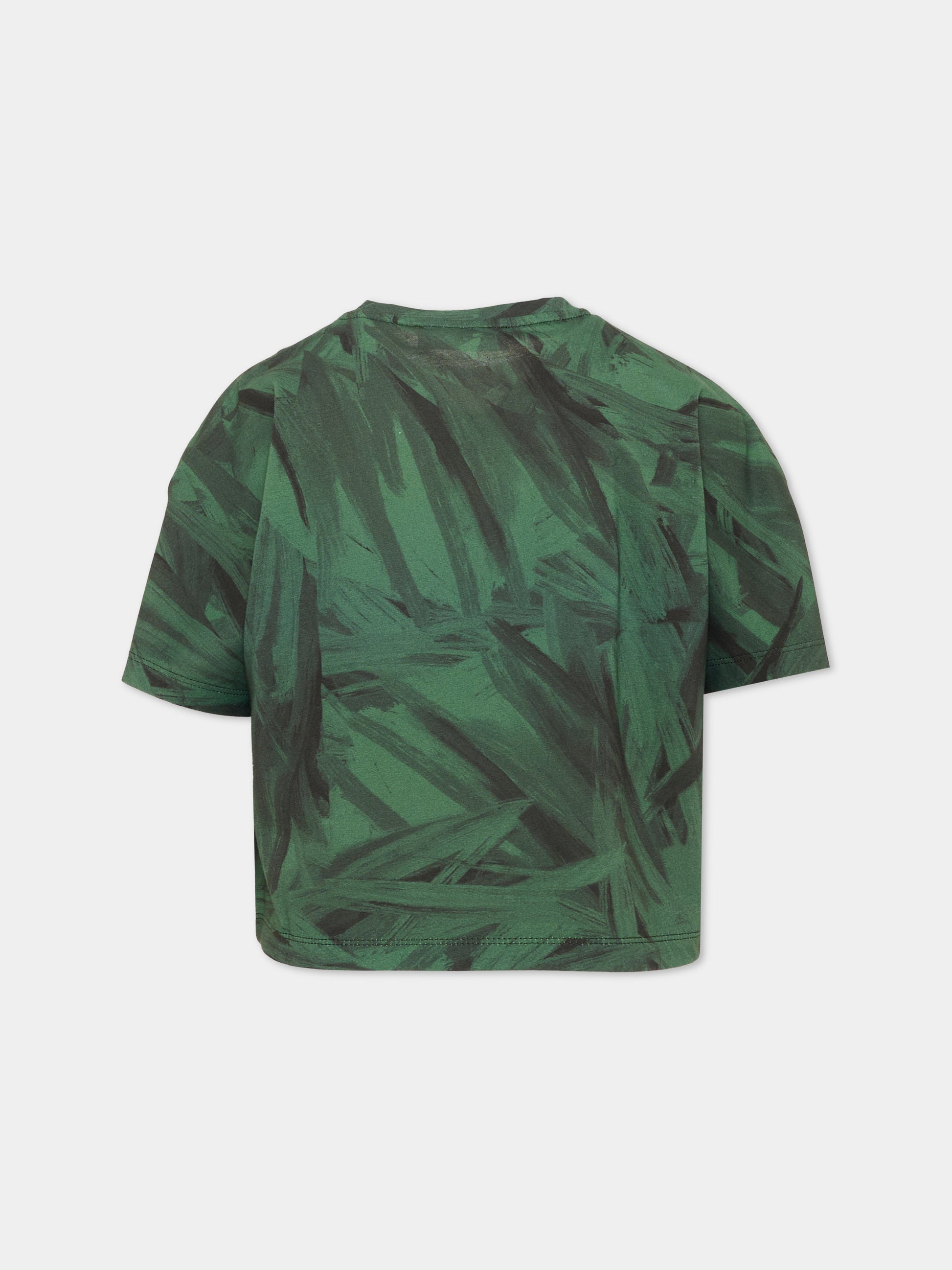 T-shirt verde per bambina con leopardo,Roberto Cavalli Kids,CGA26084TS BLACK