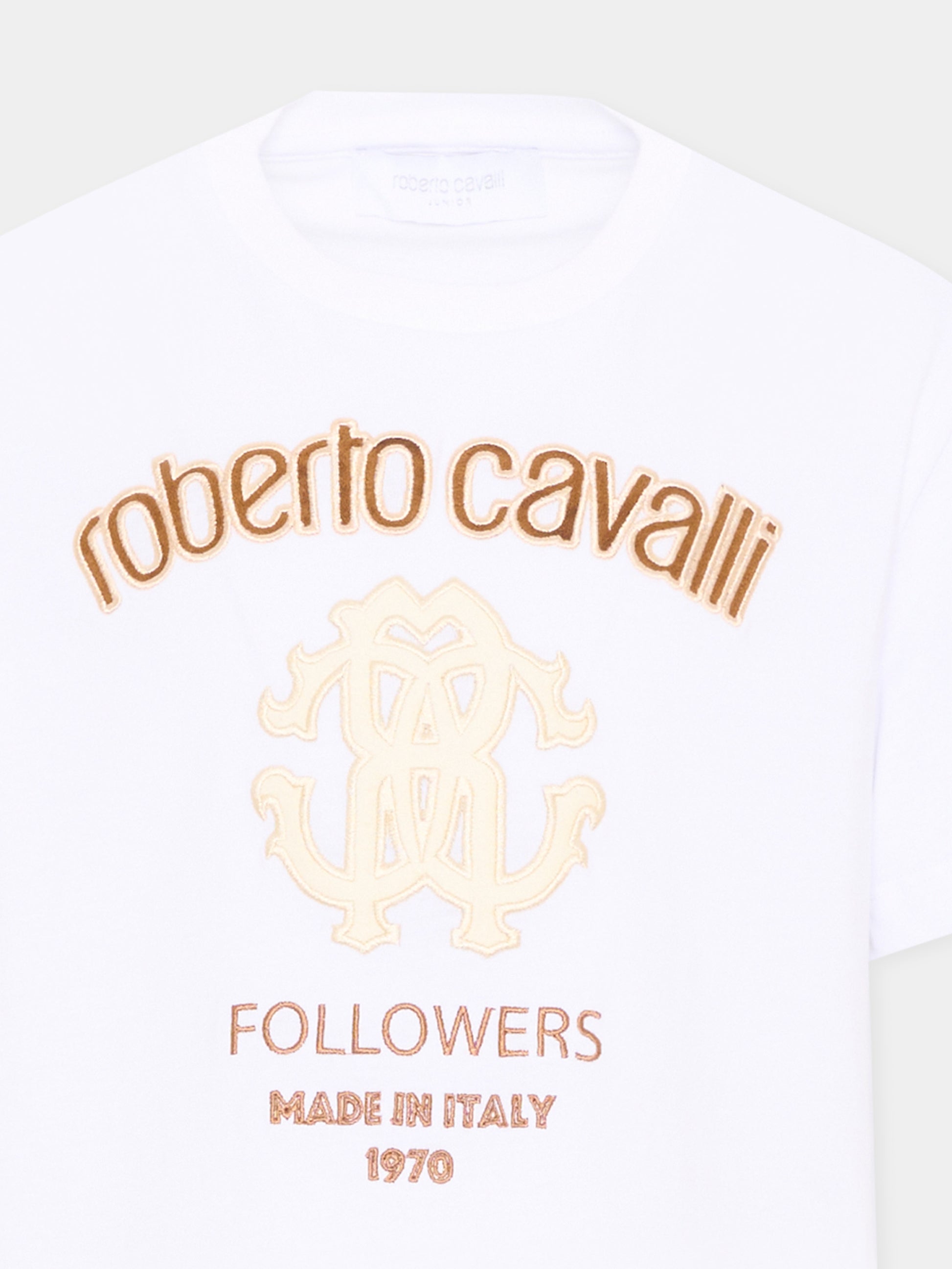T-Shirt bianca per bambini con logo,Roberto Cavalli Kids,CBA26070TS WHITE