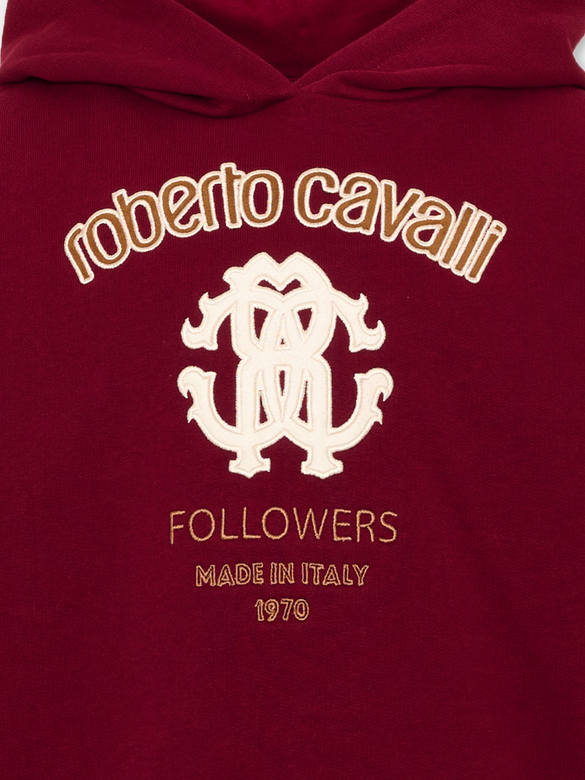Felpa con cappuccio per bambini bordeaux con logo,Roberto Cavalli Kids,CBA26067FE RED_PORT
