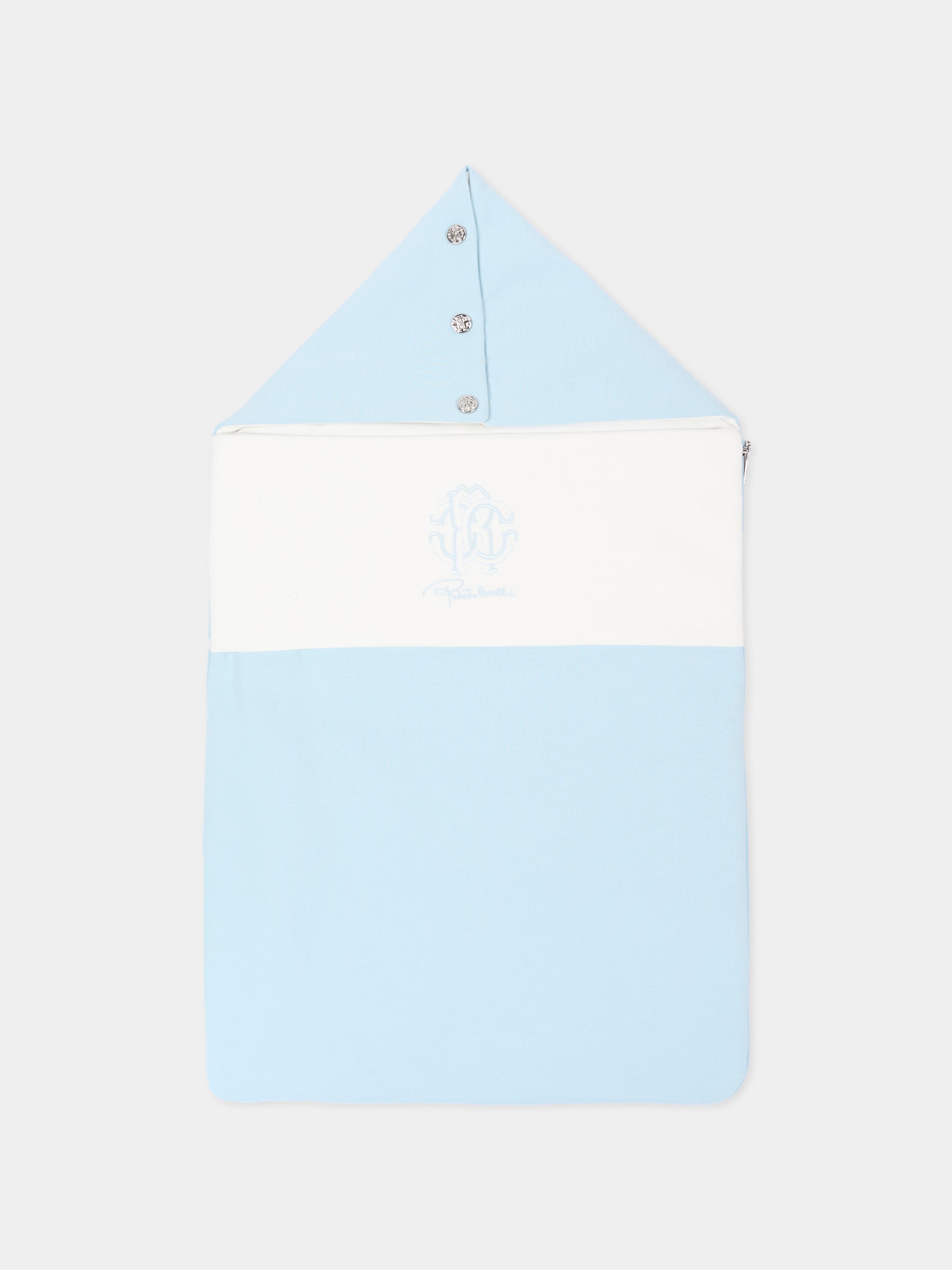 Sacco nanna celeste per neonato logo ricamato,Roberto Cavalli Kids,CLA26049SN SKYRIDE/A.