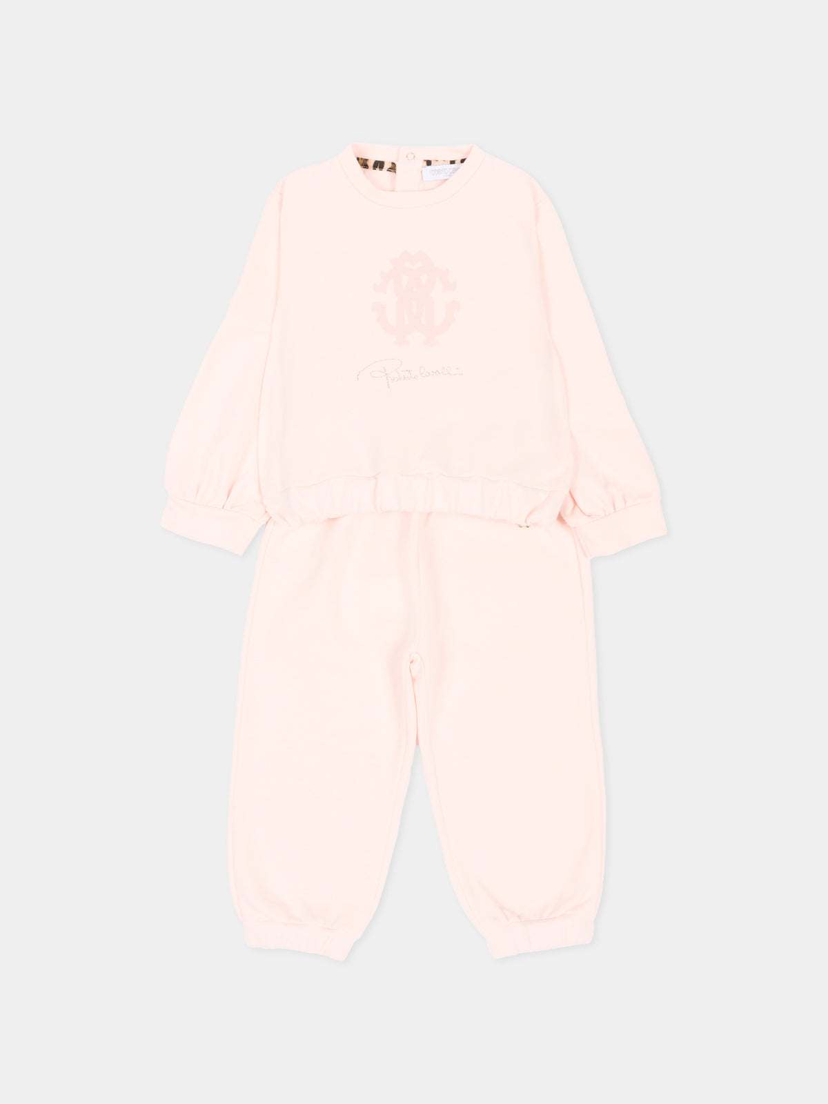 Completo sportivo lungo rosa per neonata con logo,Roberto Cavalli Kids,CIA26034CF PINK_H/P.H