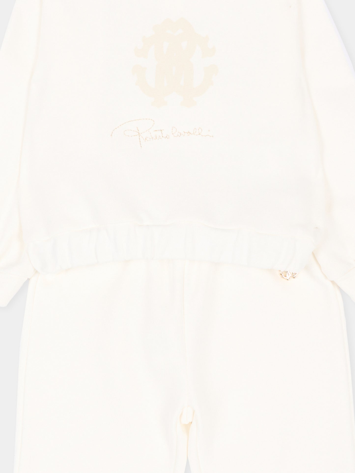 Completo sportivo lungo avorio per neonati con logo,Roberto Cavalli Kids,CIA26034CF AVOR.CC/AV