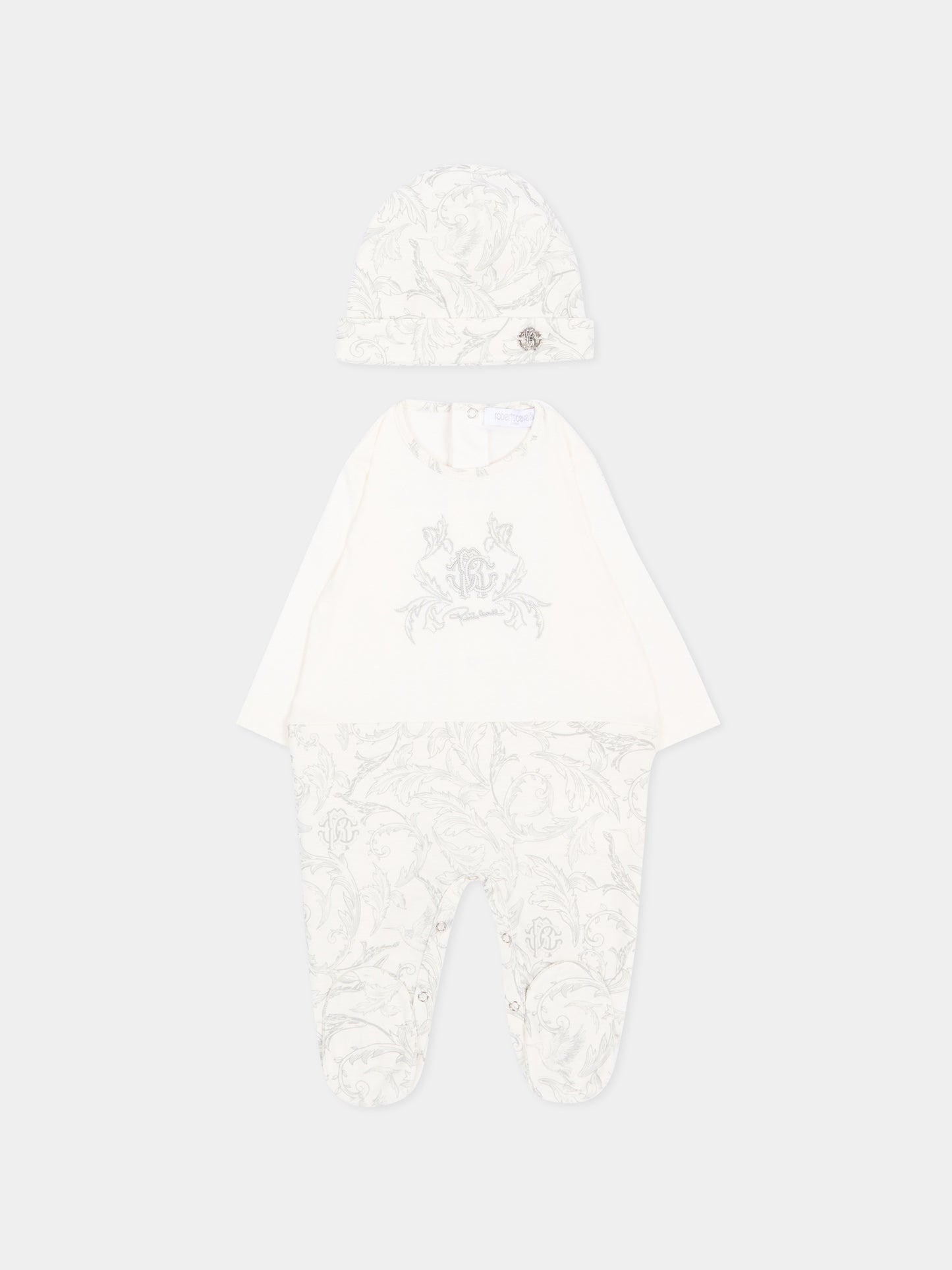 Set tutina avorio per neonati con logo,Roberto Cavalli Kids,CLA26031TU AV.PERLA/A