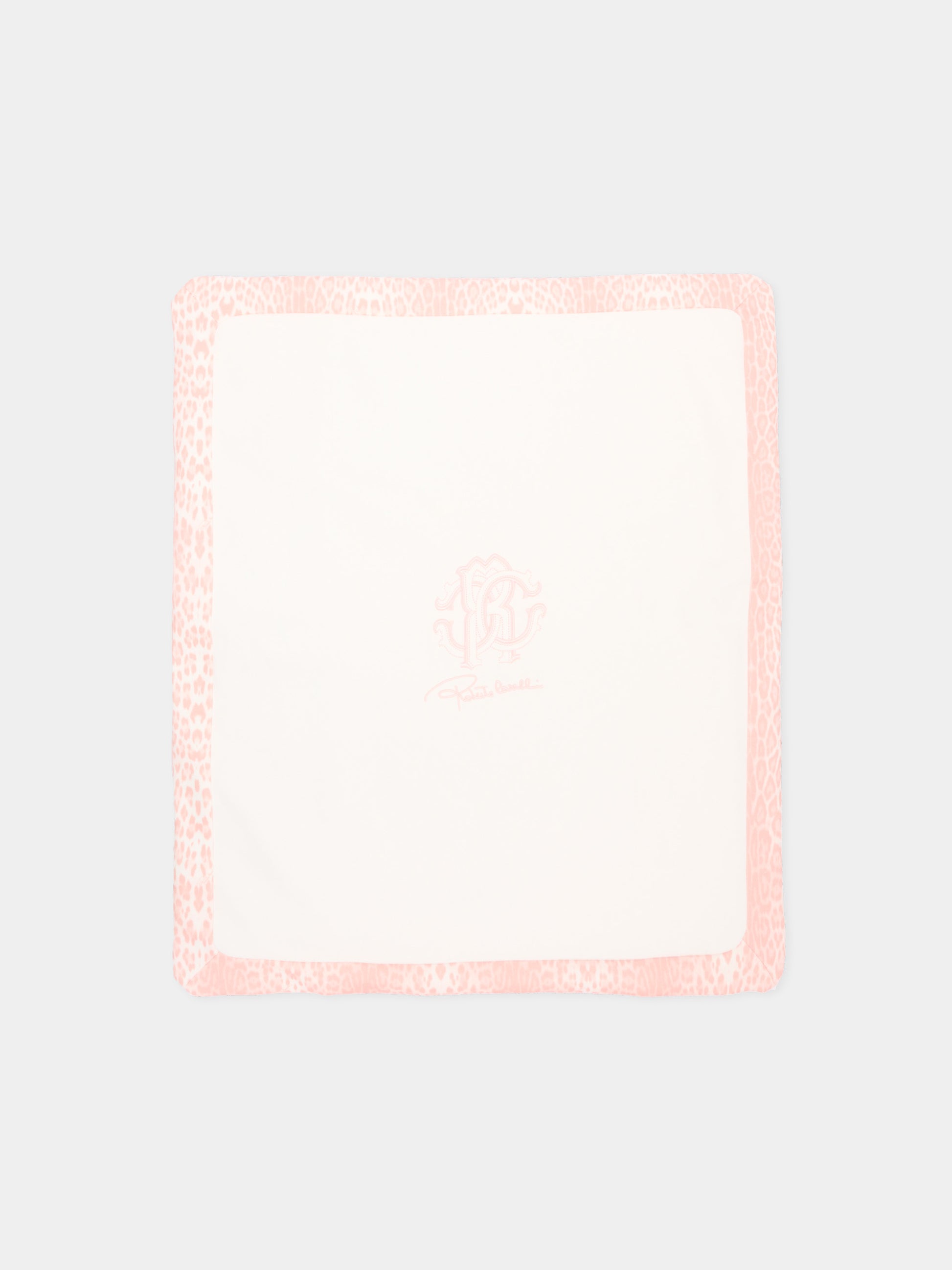 Coperta rosa animalier per neonata con logo,Roberto Cavalli Kids,CLA26036CE GIAG.ROSA