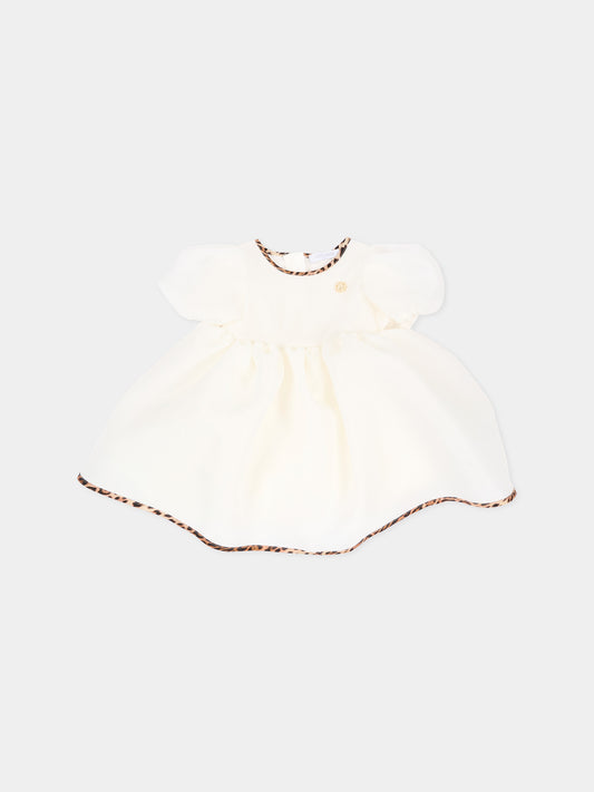 Abito elegante avorio per neonata profili animalier,Roberto Cavalli Kids,CIA26015VE AVOR.CC/GN