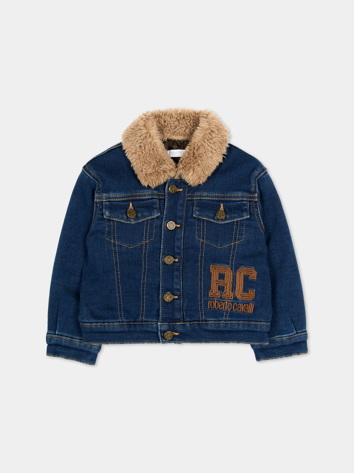 Giubbotto di jeans denim per neonato con logo,Roberto Cavalli Kids,CIA26133GB D.BLUE_DK