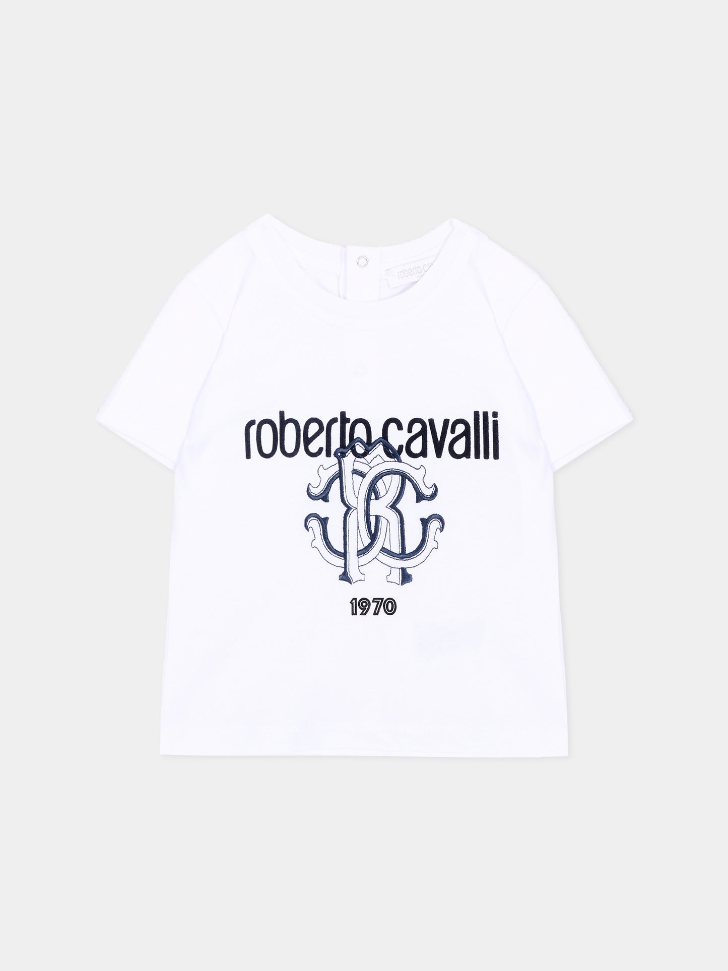 T-Shirt bianca per neonato con logo,Roberto Cavalli Kids,CIA26106TS WHITE