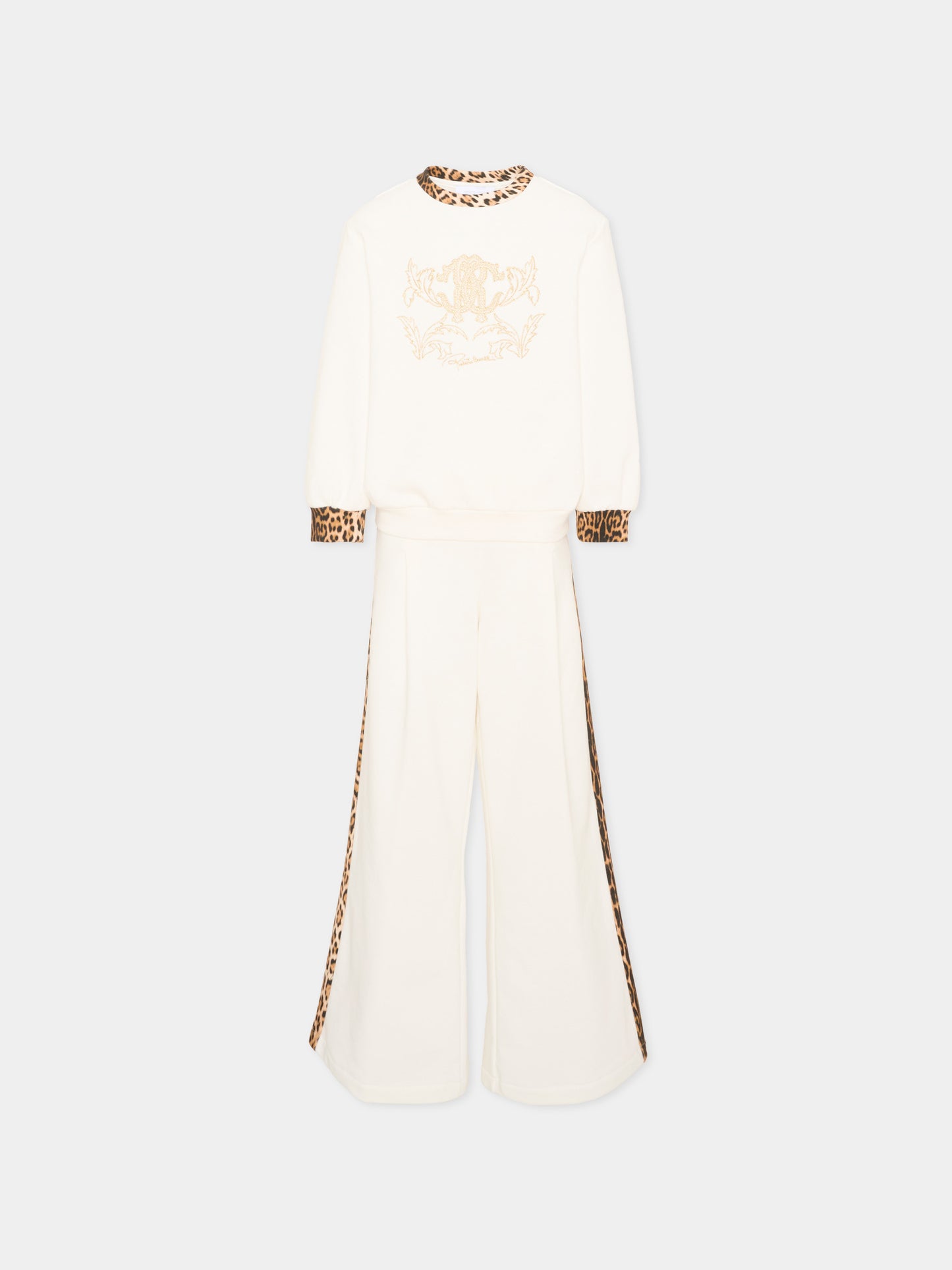 Completo sportivo avorio per bambina animalier,Roberto Cavalli Kids,CGA26157CF AVOR.CC/GN