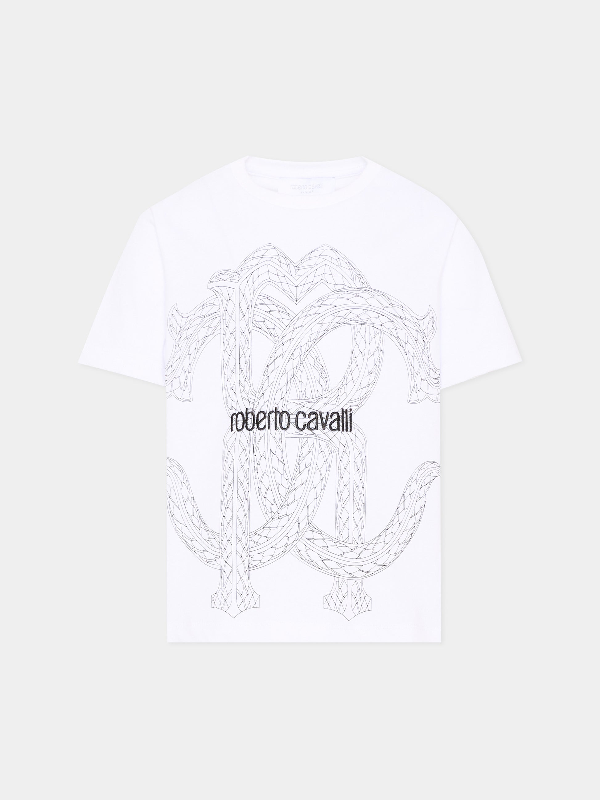 T-Shirt bianca per bambini con logo,Roberto Cavalli Kids,CBA26065TS WHITE