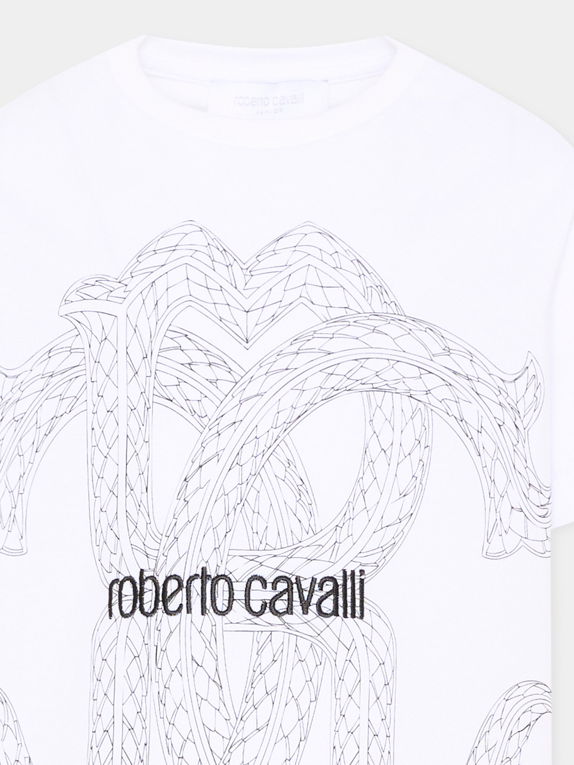 T-Shirt bianca per bambini con logo,Roberto Cavalli Kids,CBA26065TS WHITE